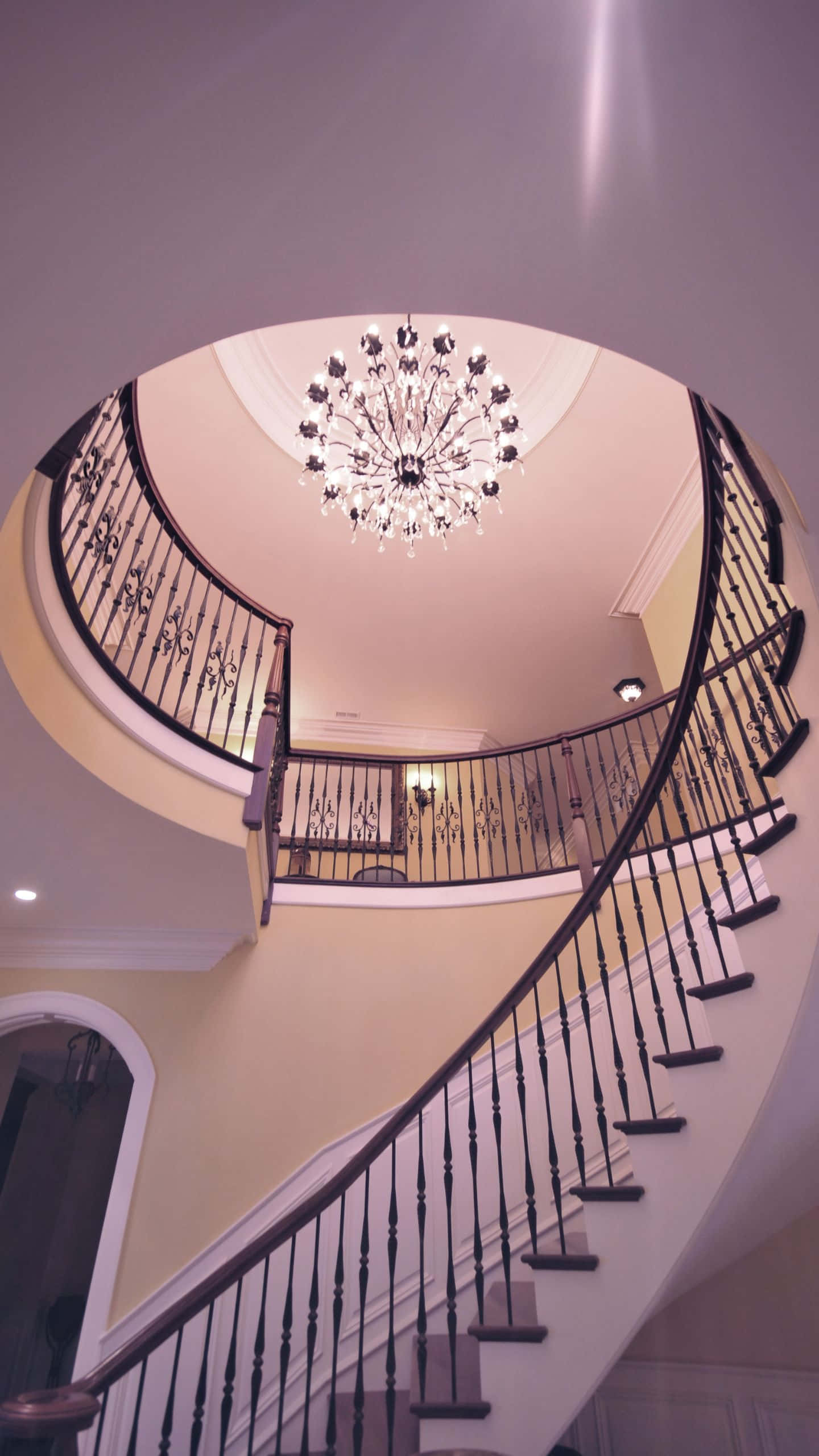 1440x2560, spiral staircase, black iron railings, 2K Phone Wallpaper