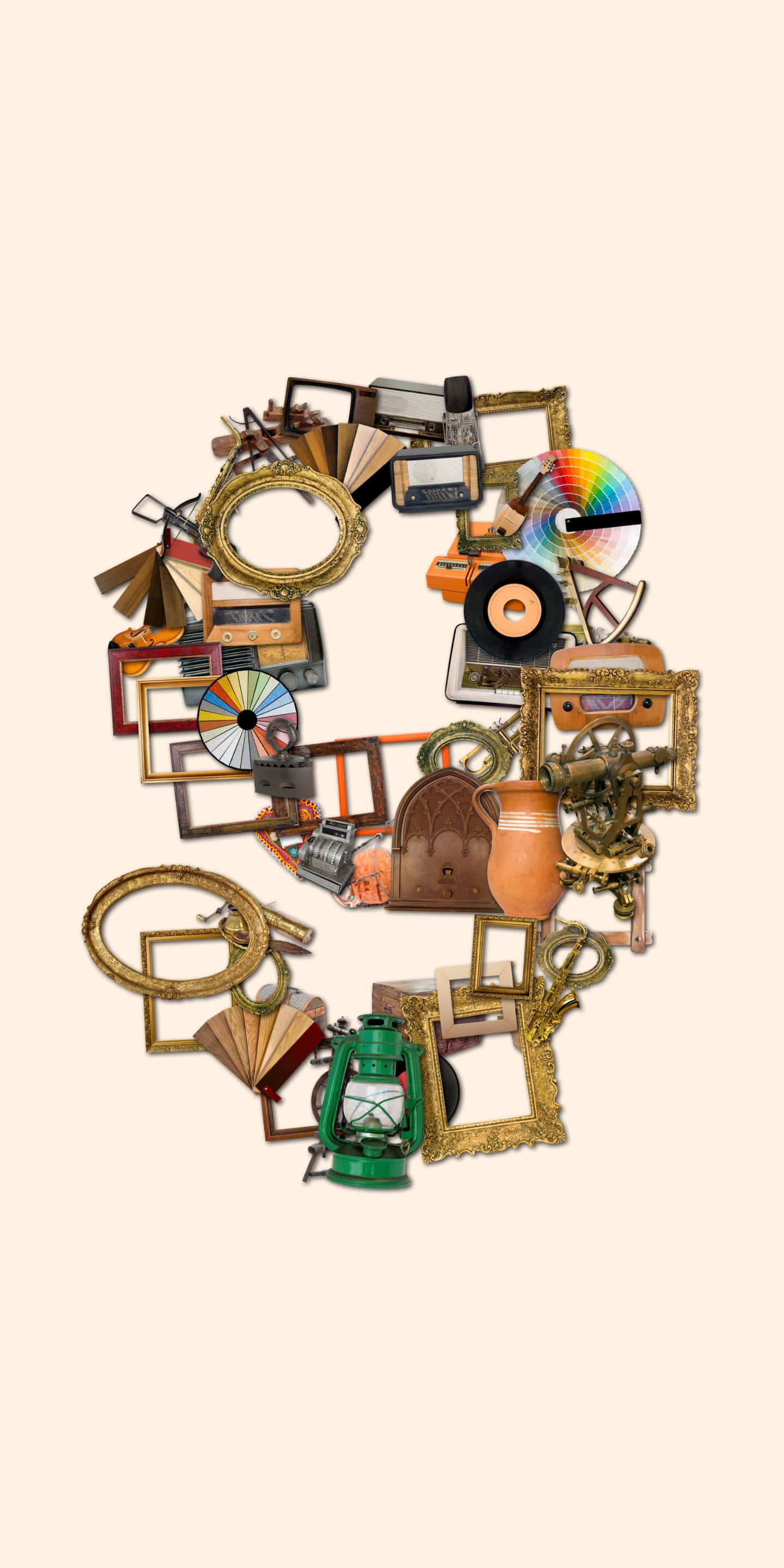 1440x2880, beige background, vintage objects, 2K Phone Wallpaper