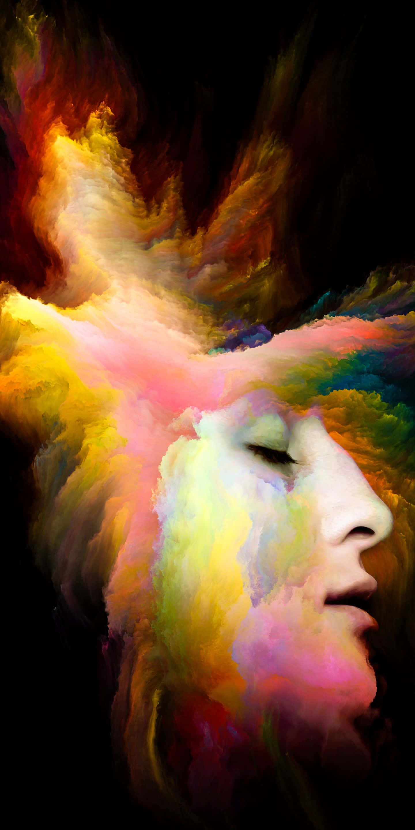 1440x2880, woman's head, colorful smoke, 2K Phone Wallpaper