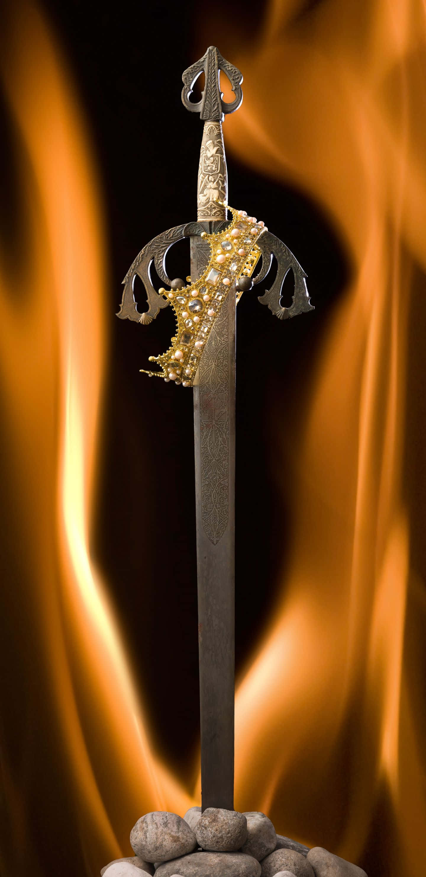 1440x2960, ornate jeweled sword, stones, 2K Phone Wallpaper