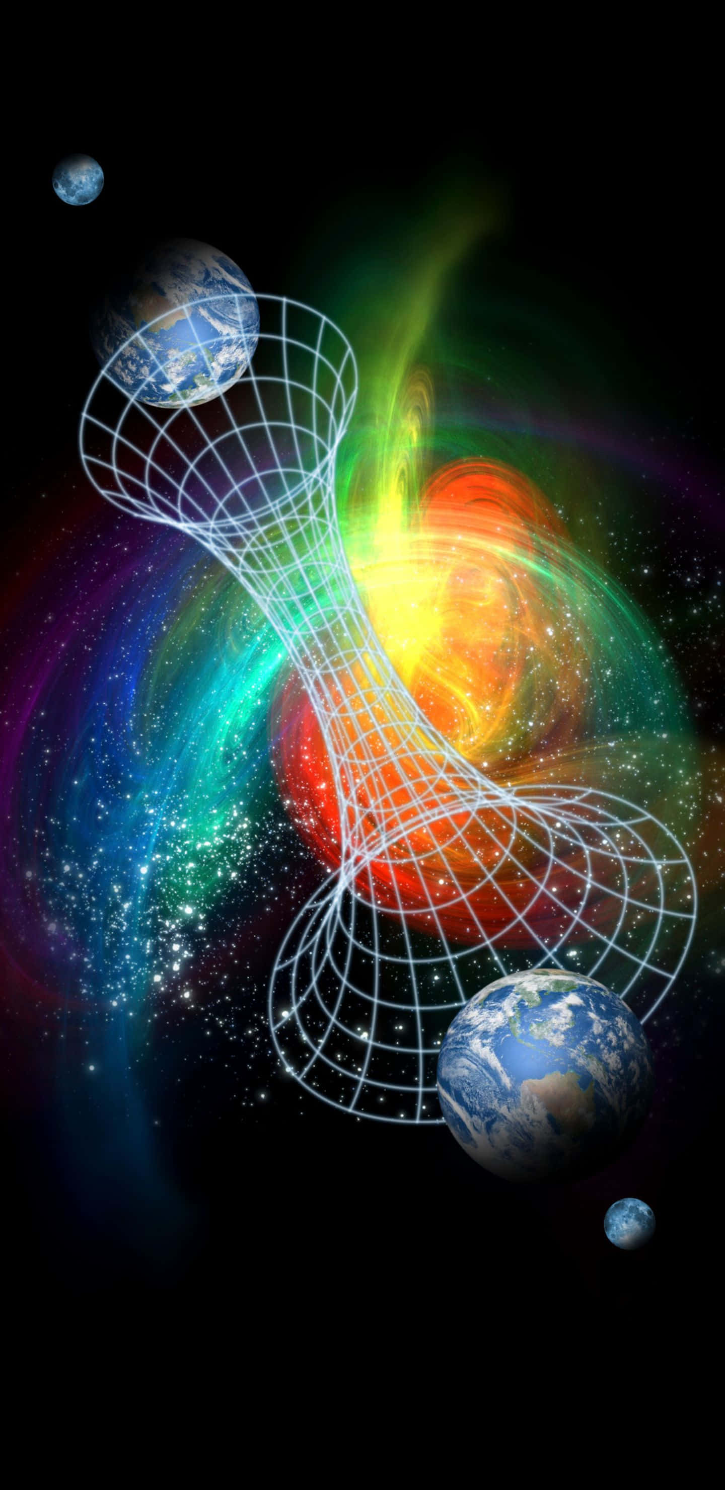 1440x2960, cosmic tunnel of light, two Earths, 2K Phone Wallpaper