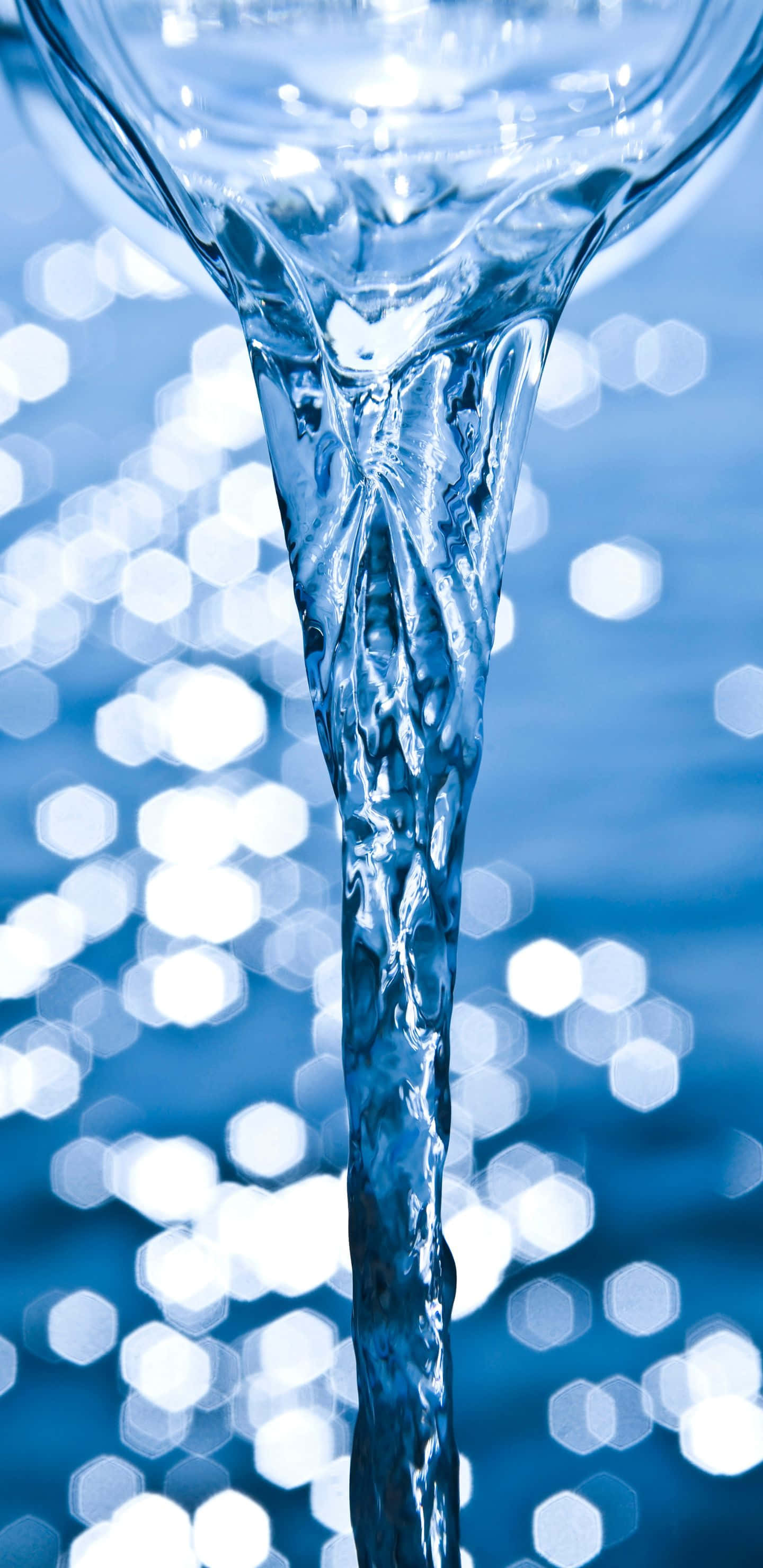 1440x2960, blue hexagonal bokeh background, crystal clear water, 2K Phone Wallpaper