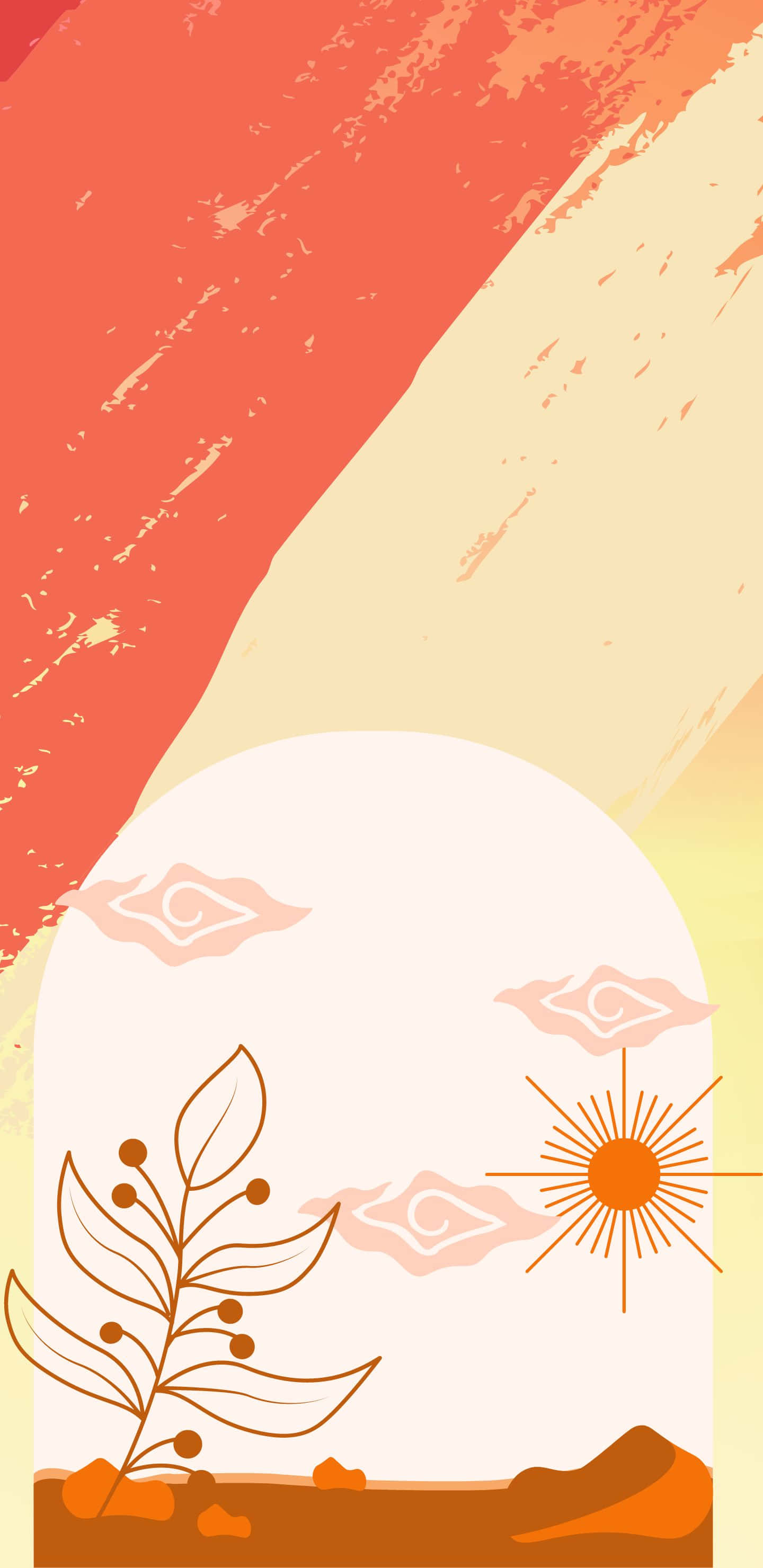 sunflower plant, stylized sun, abstract orange and cream sky, 2K Phone Wallpaper