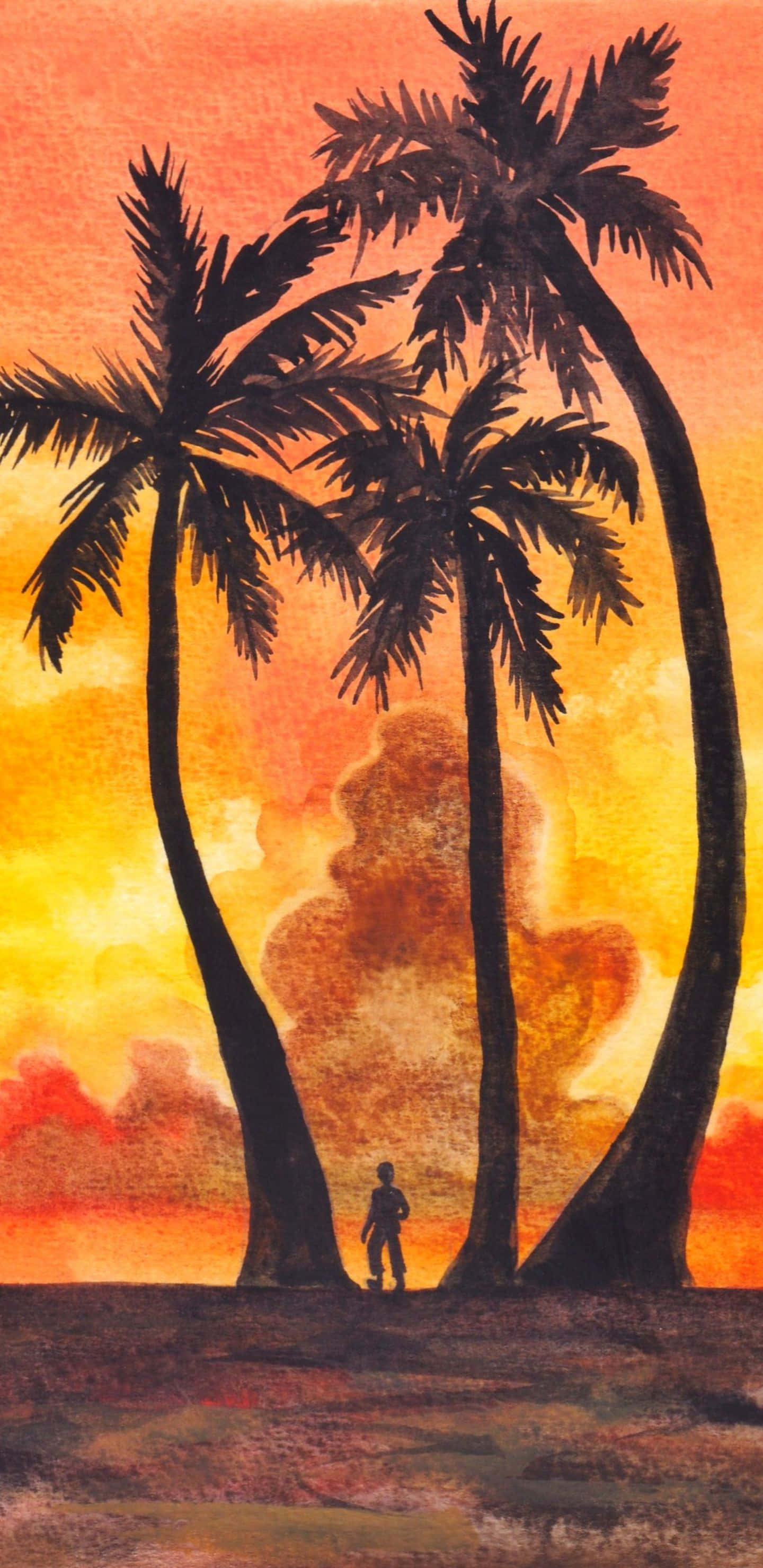 1440x2960, sunny beach scene, towering palm trees, 2K Phone Wallpaper