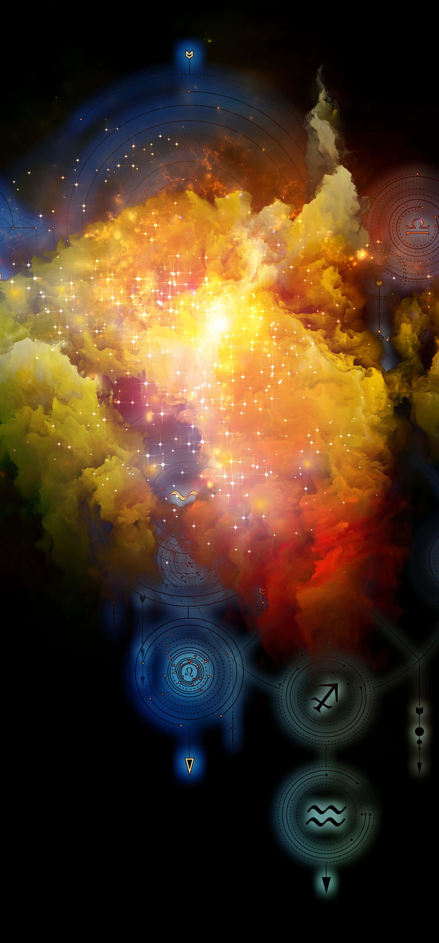 1440x3088, cosmic nebula, fiery yellows and oranges, 2K Phone Wallpaper