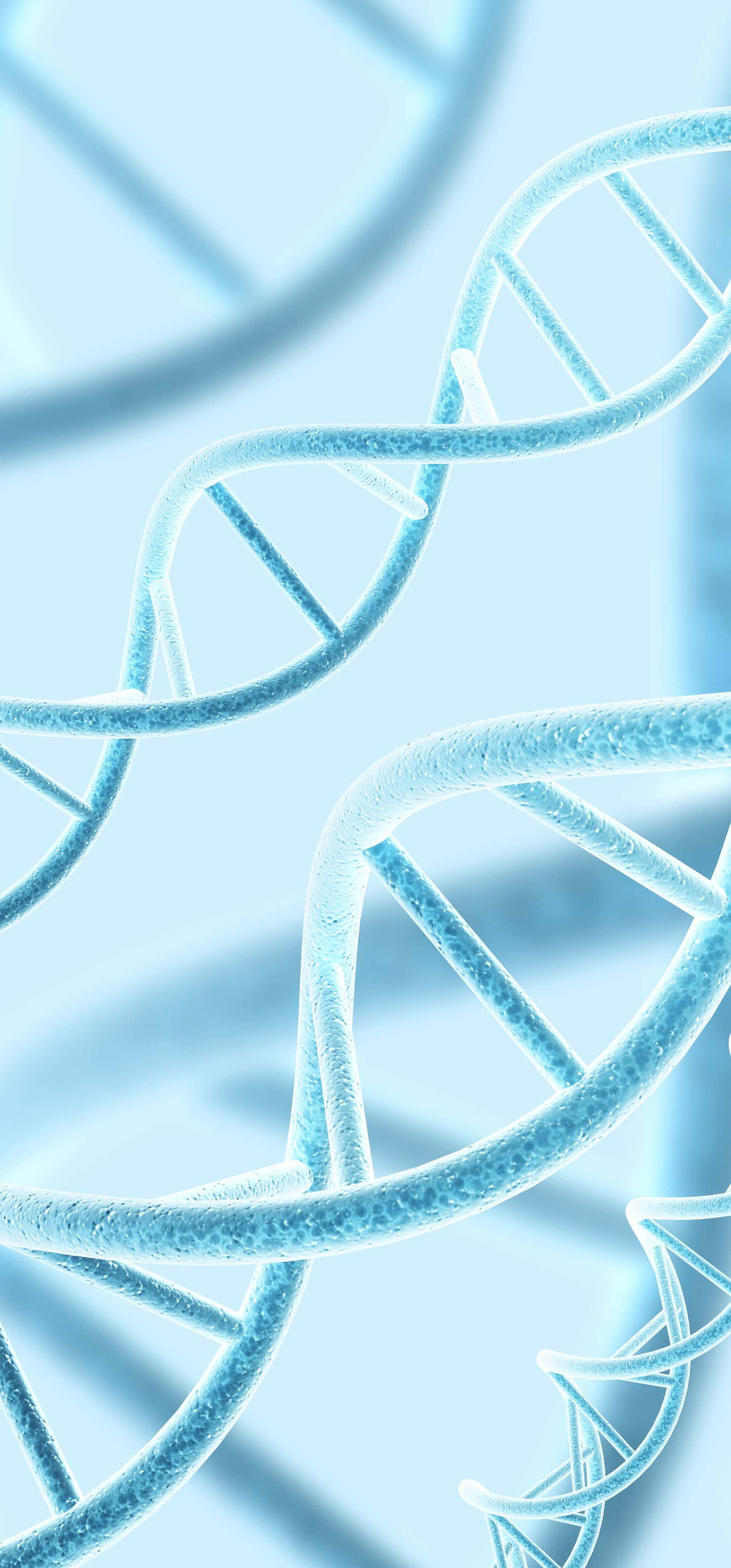 1440x3088, glowing blue DNA double helix, soft gradient background, 2K Phone Wallpaper
