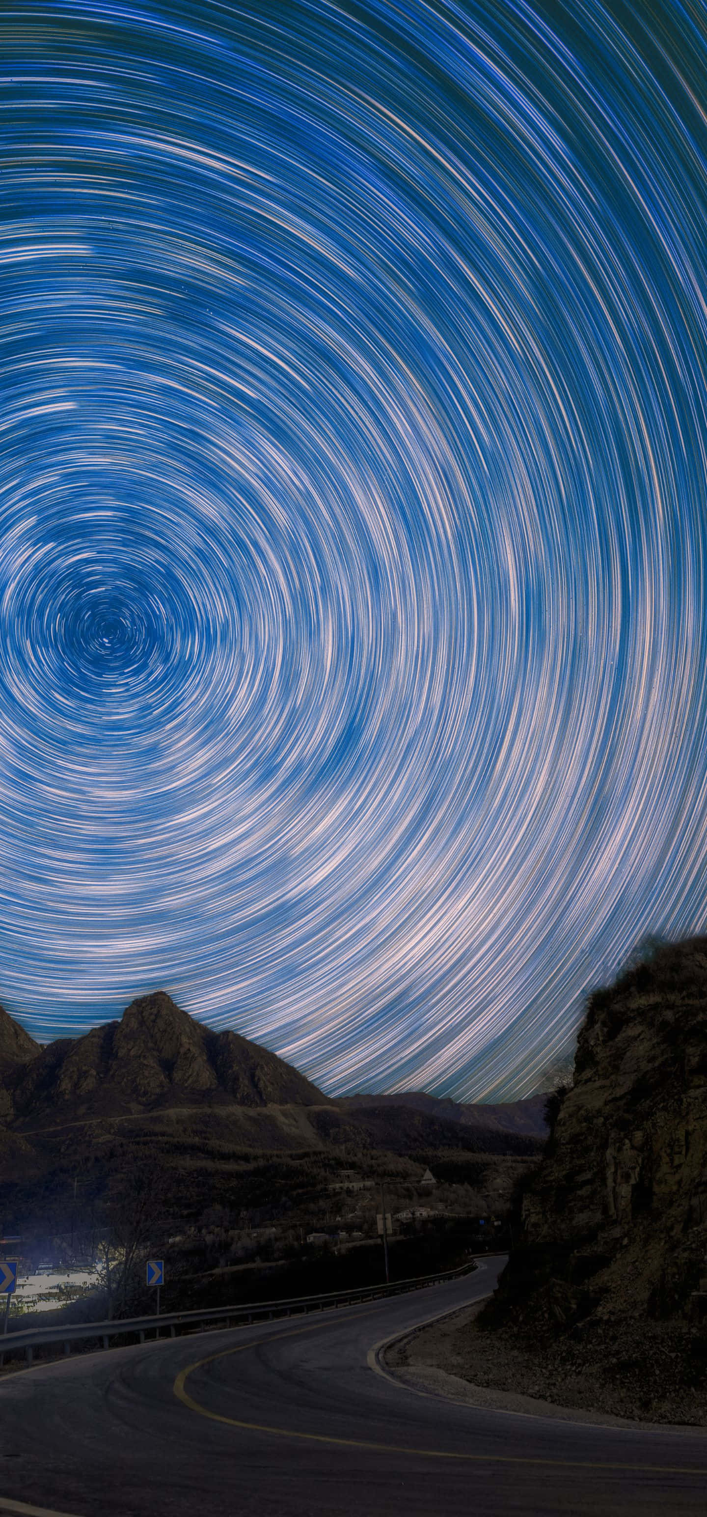 1440x3088, star trails, mountain road, 2K Phone Wallpaper