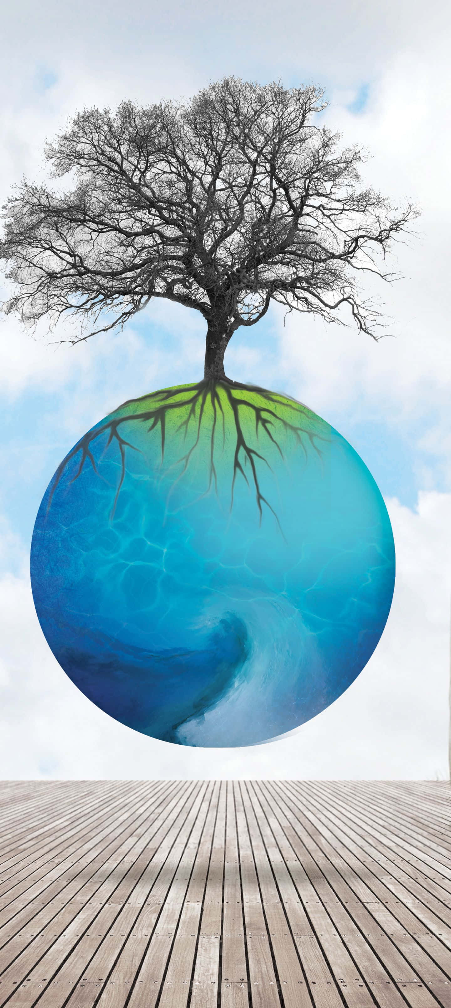 1440x3216, blue sphere, swirling water patterns, 2K Phone Wallpaper