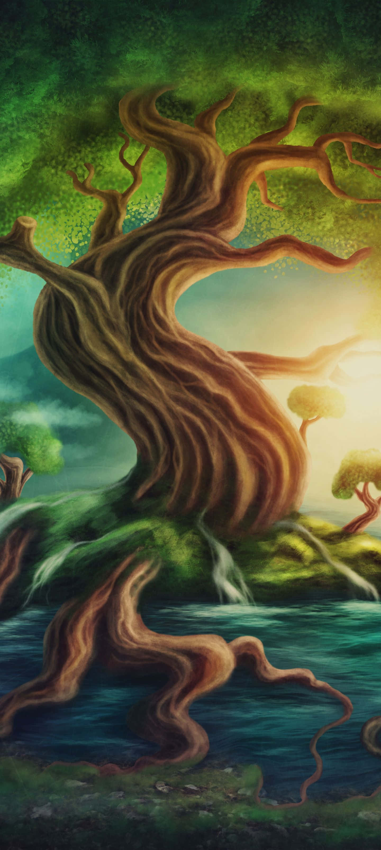 1440x3216, ancient tree, twisted roots, 2K Phone Wallpaper