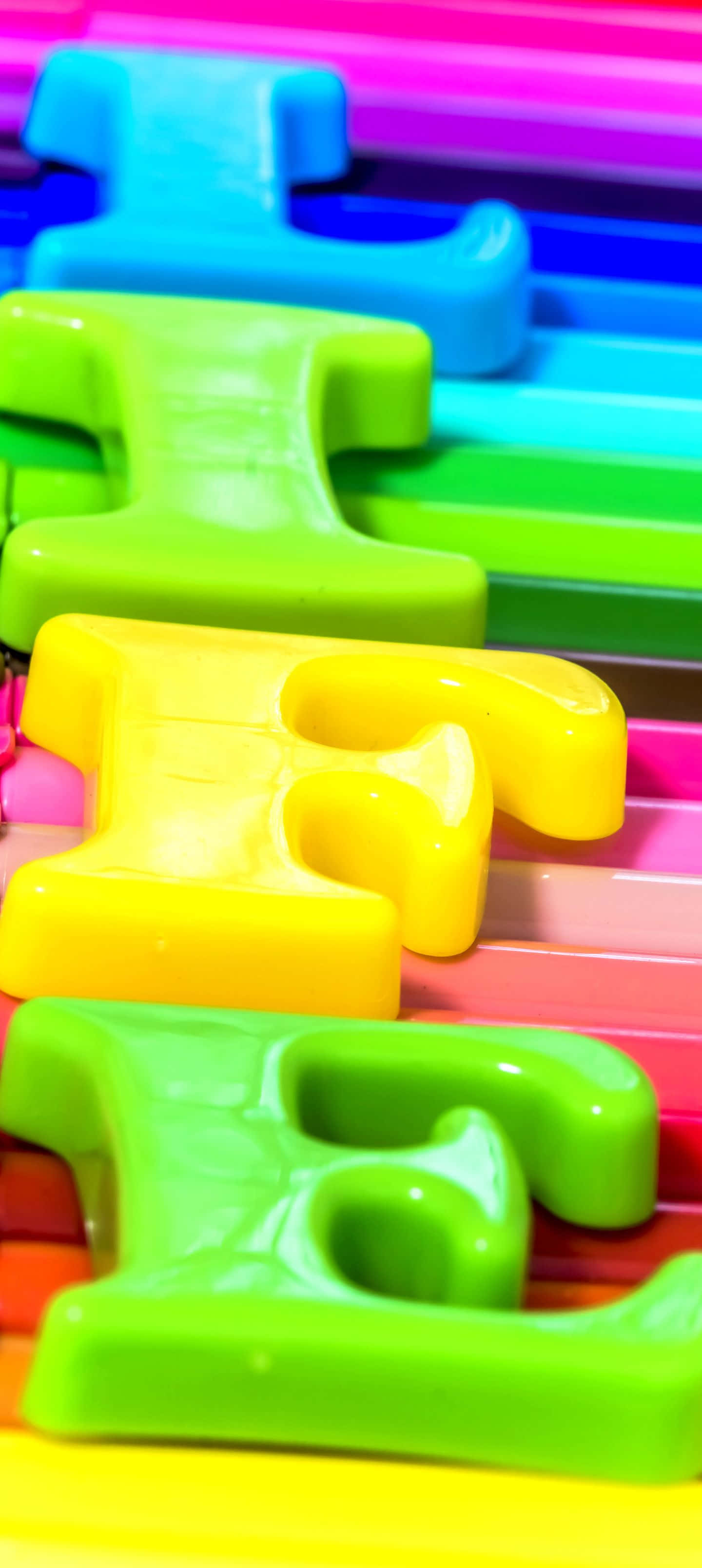 1440x3216, rainbow xylophone, colorful plastic alphabet letters, 2K Phone Wallpaper