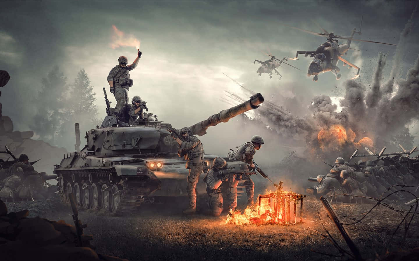 1440x900, tanks, helicopter, HD Desktop Wallpaper