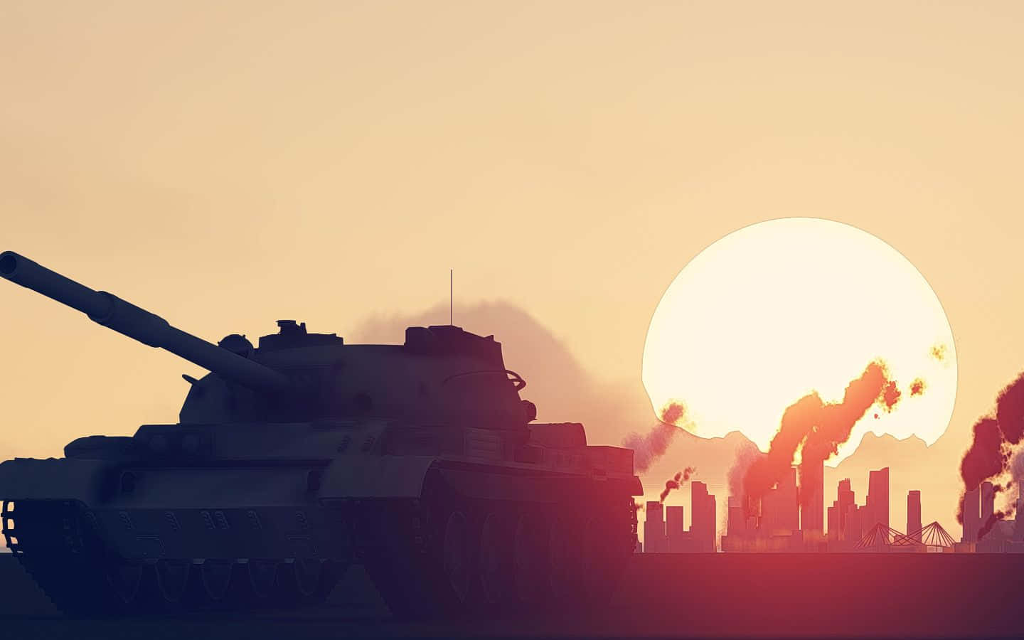 tank, cityscape, sunset, HD Desktop Wallpaper