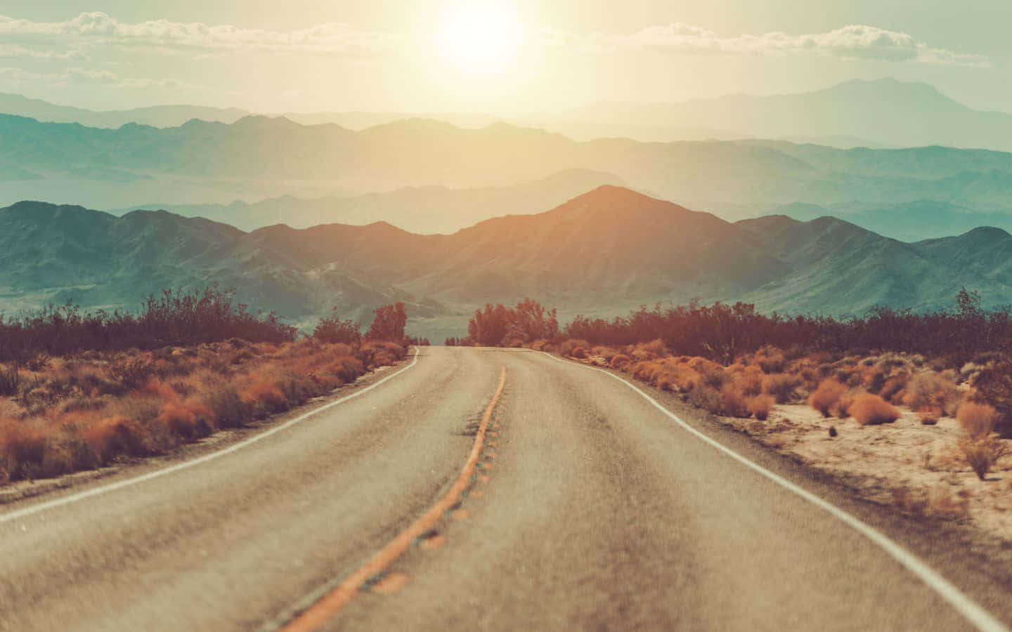 1440x900, desert road, distant mountains, HD Desktop Wallpaper