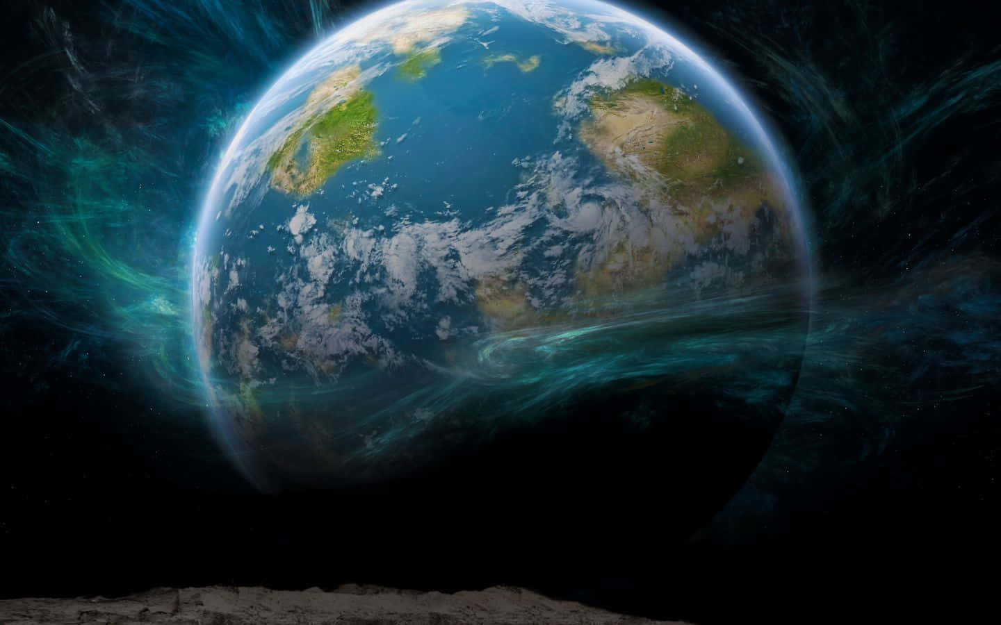 1440x900, teal auroras, dark starry background, HD Desktop Wallpaper