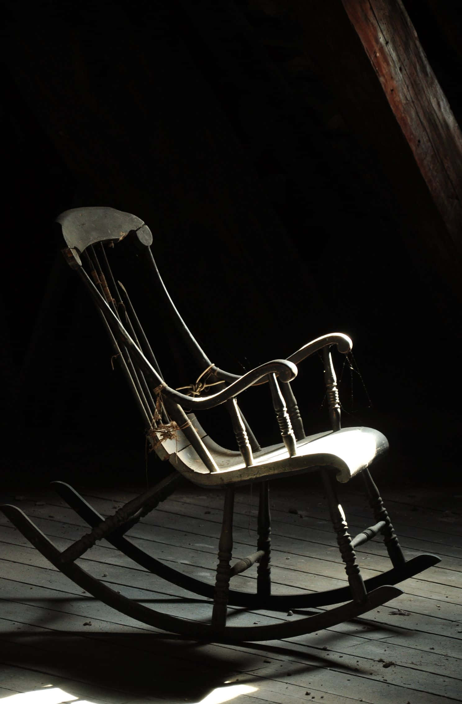 rocking chair, attic, wooden, Full HD Phone Wallpaper
