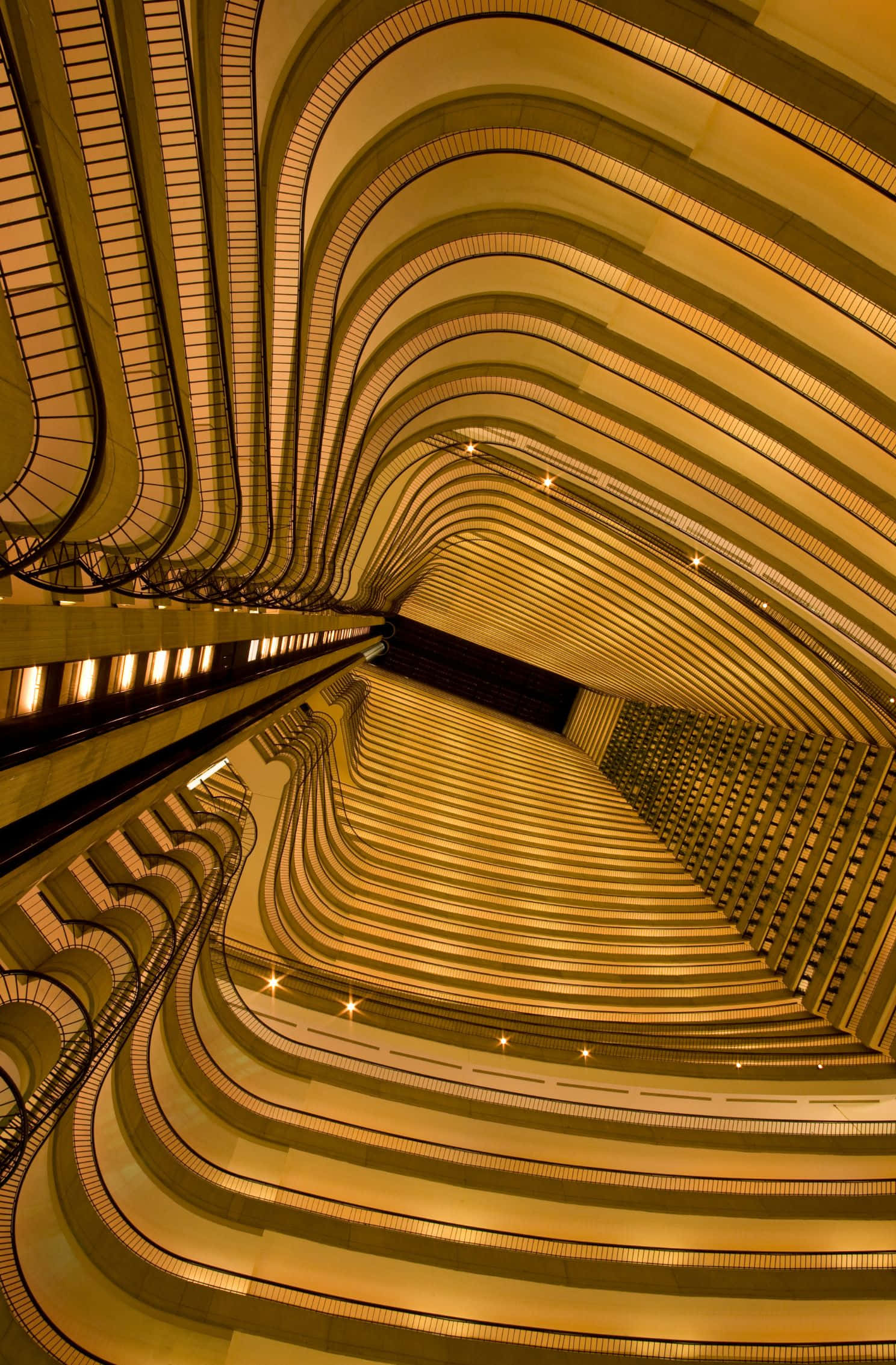 1488x2266, golden hotel atrium, glowing horizontal bands, Full HD Phone Wallpaper