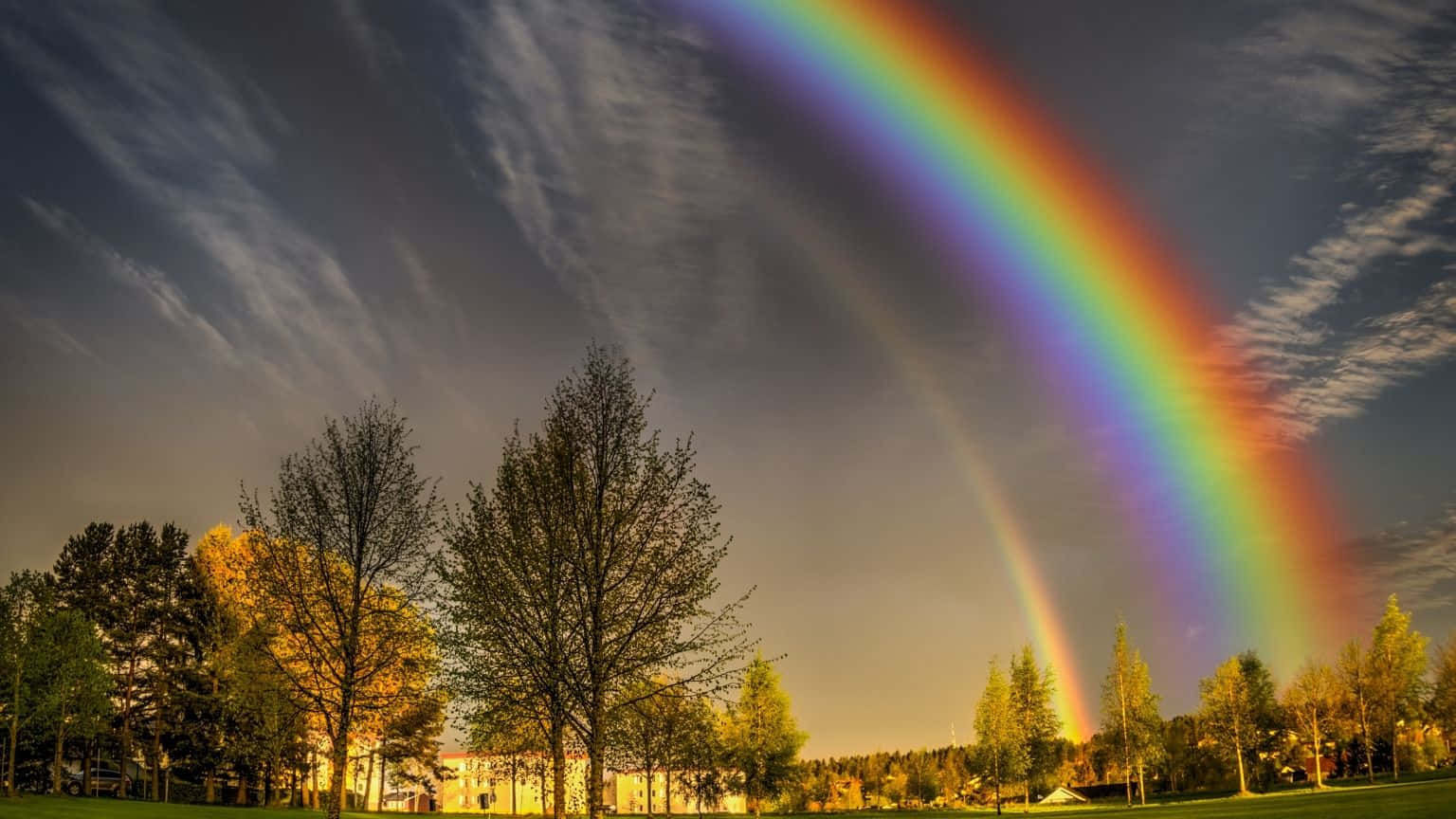 1536x864, double rainbow, park, HD Desktop Wallpaper