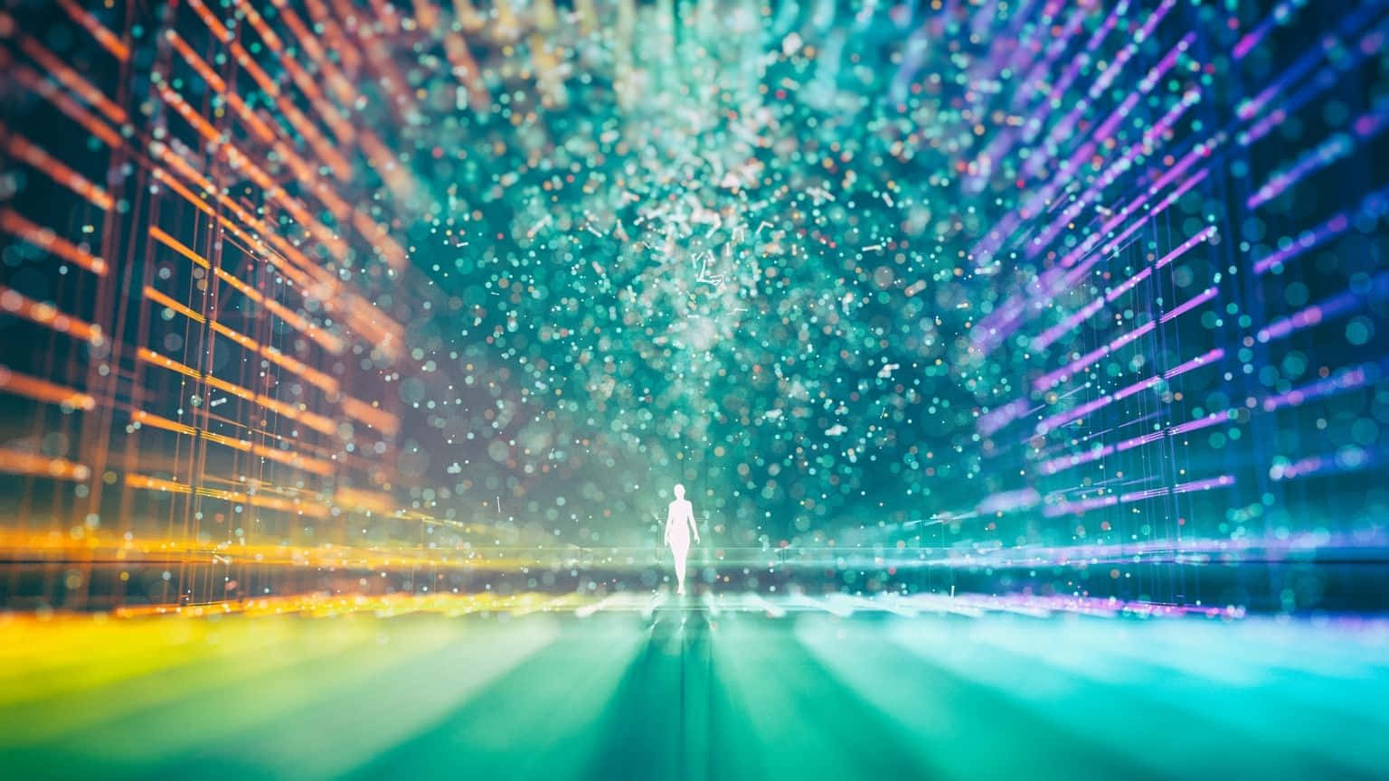 1536x864, glowing human silhouette, radiant digital tunnel, HD Desktop Wallpaper