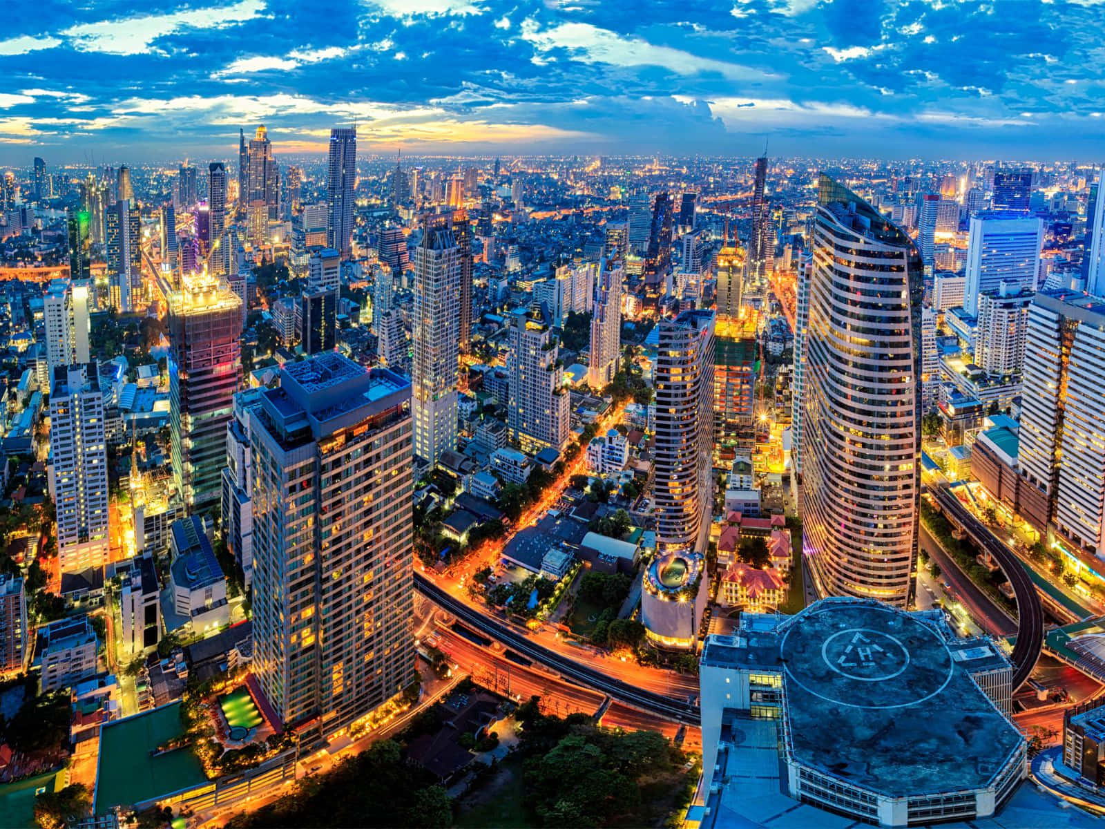 1600x1200, twilight, glowing skyscrapers, HD Desktop Wallpaper