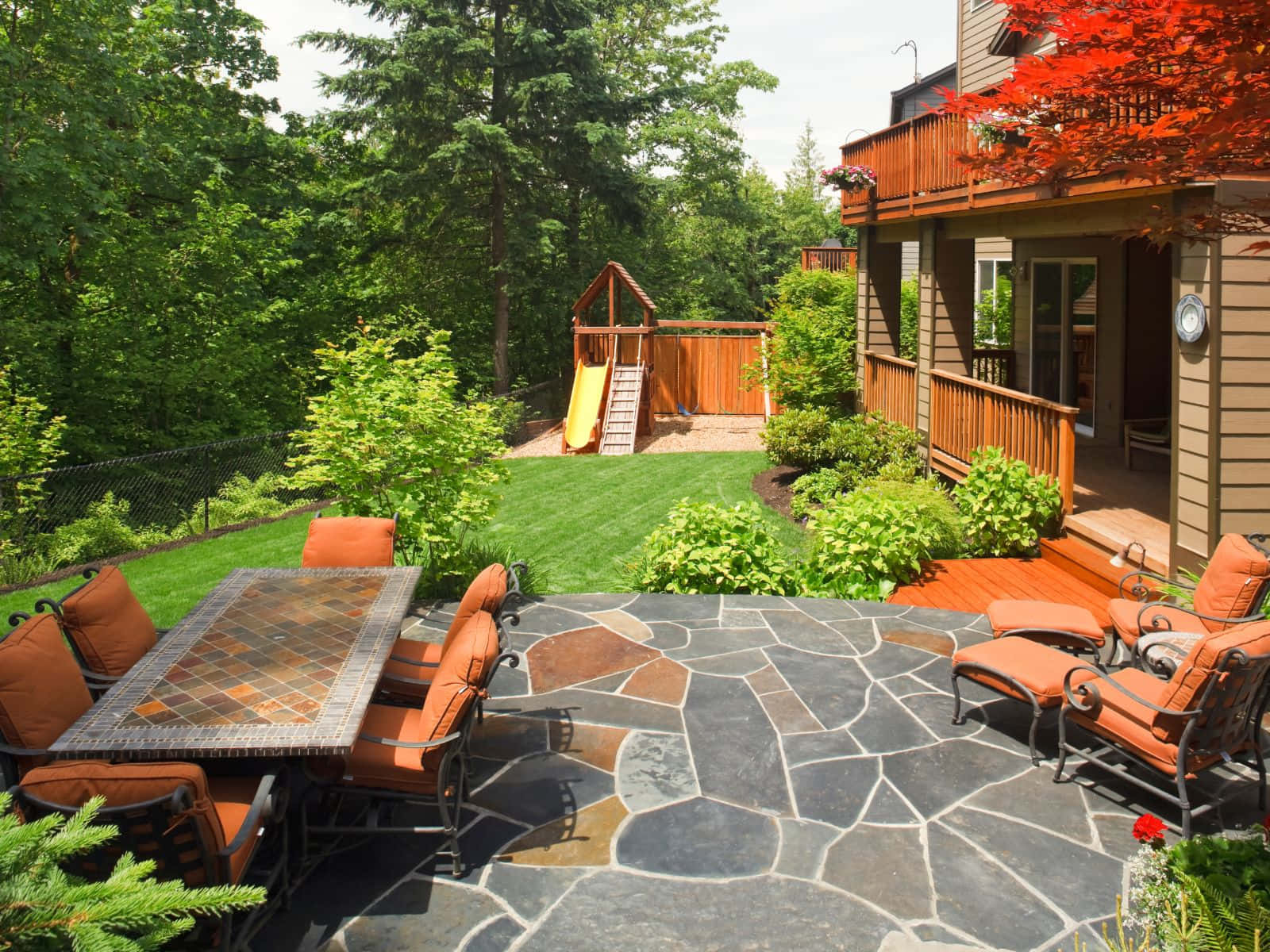 1600x1200, sunlit backyard patio, stone flooring, HD Desktop Wallpaper