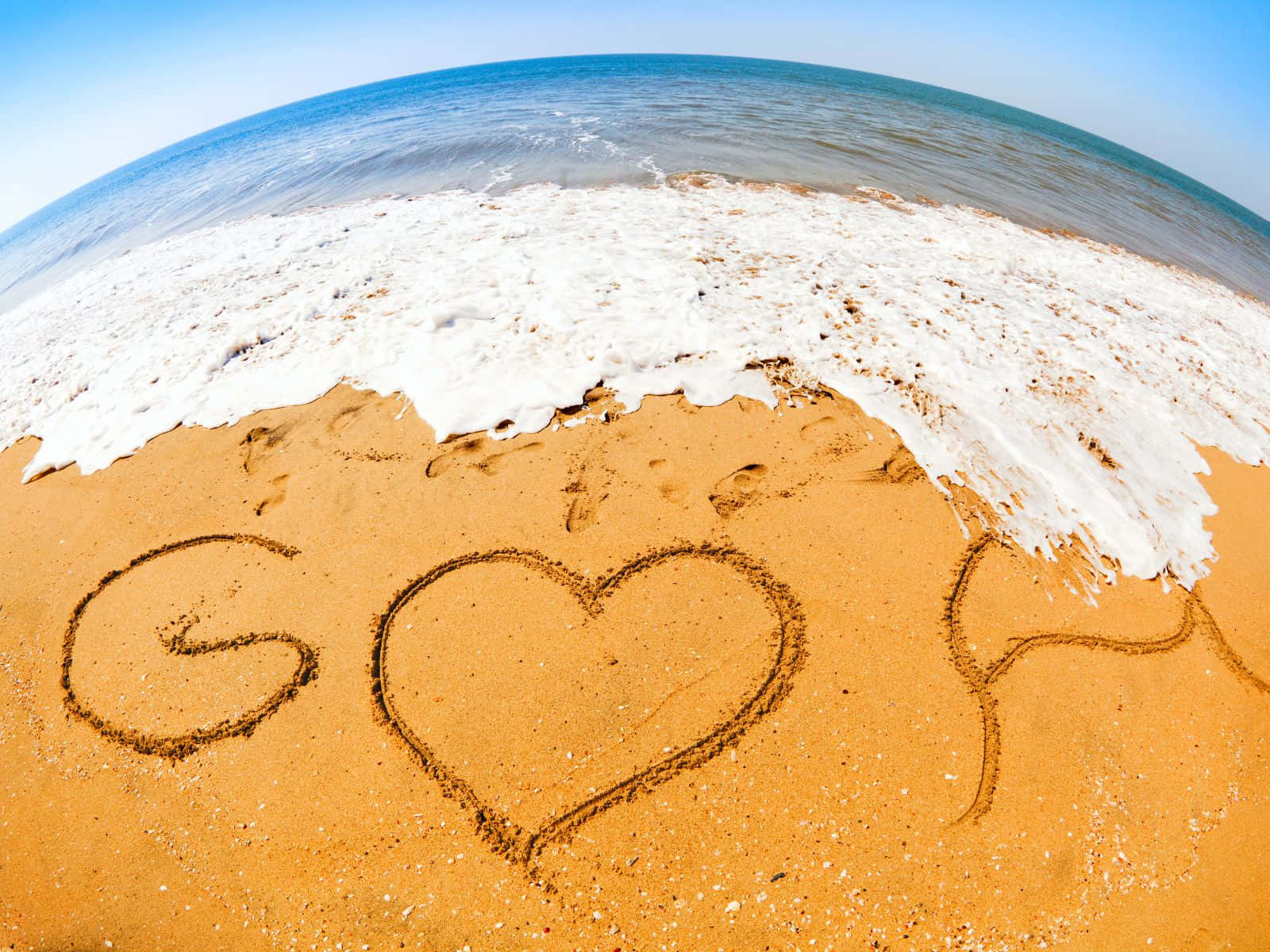 fisheye view, sandy beach, GO, HD Desktop Wallpaper