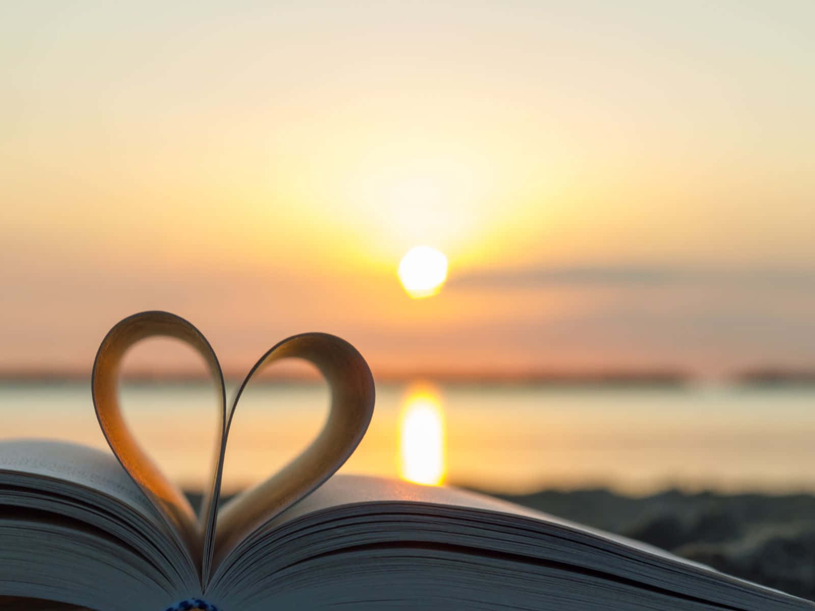 sunset, beach, open book, HD Desktop Wallpaper