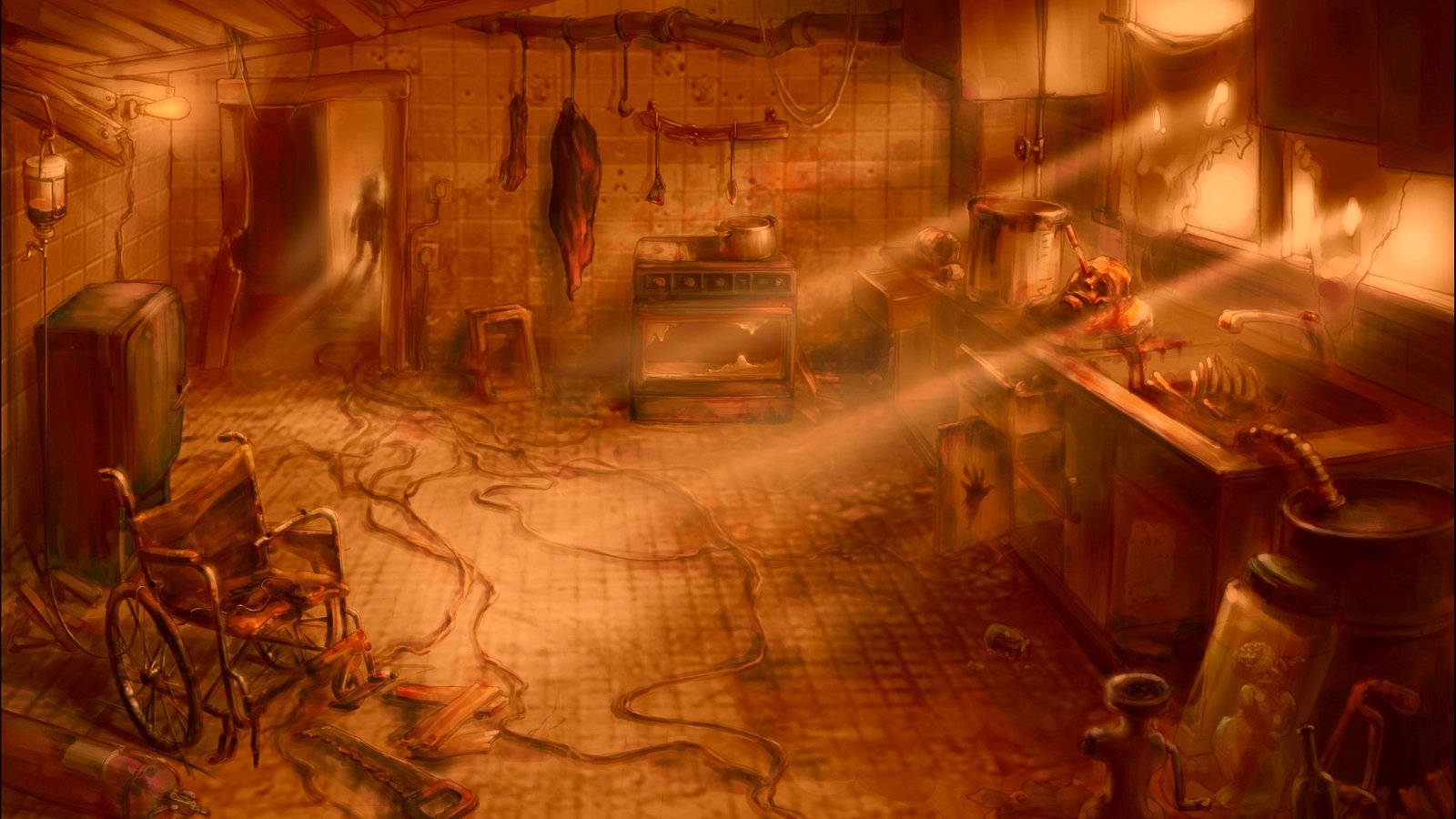 horror kitchen, 1600x900, dimly lit, HD Desktop Wallpaper