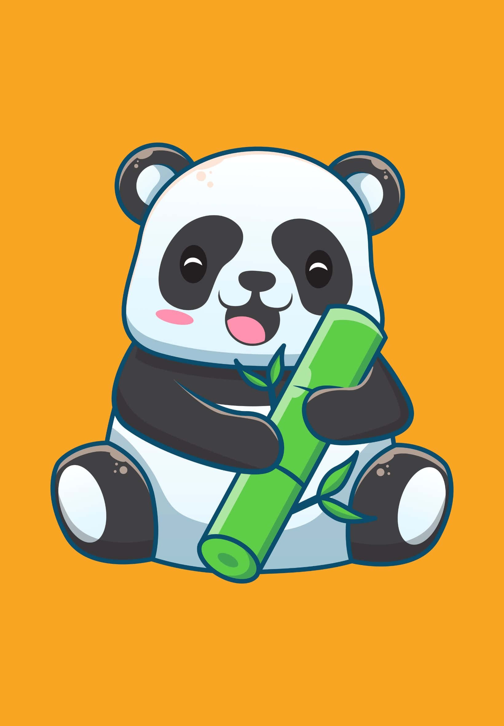 panda bear, bamboo stick, cartoon, Full HD Phone Wallpaper