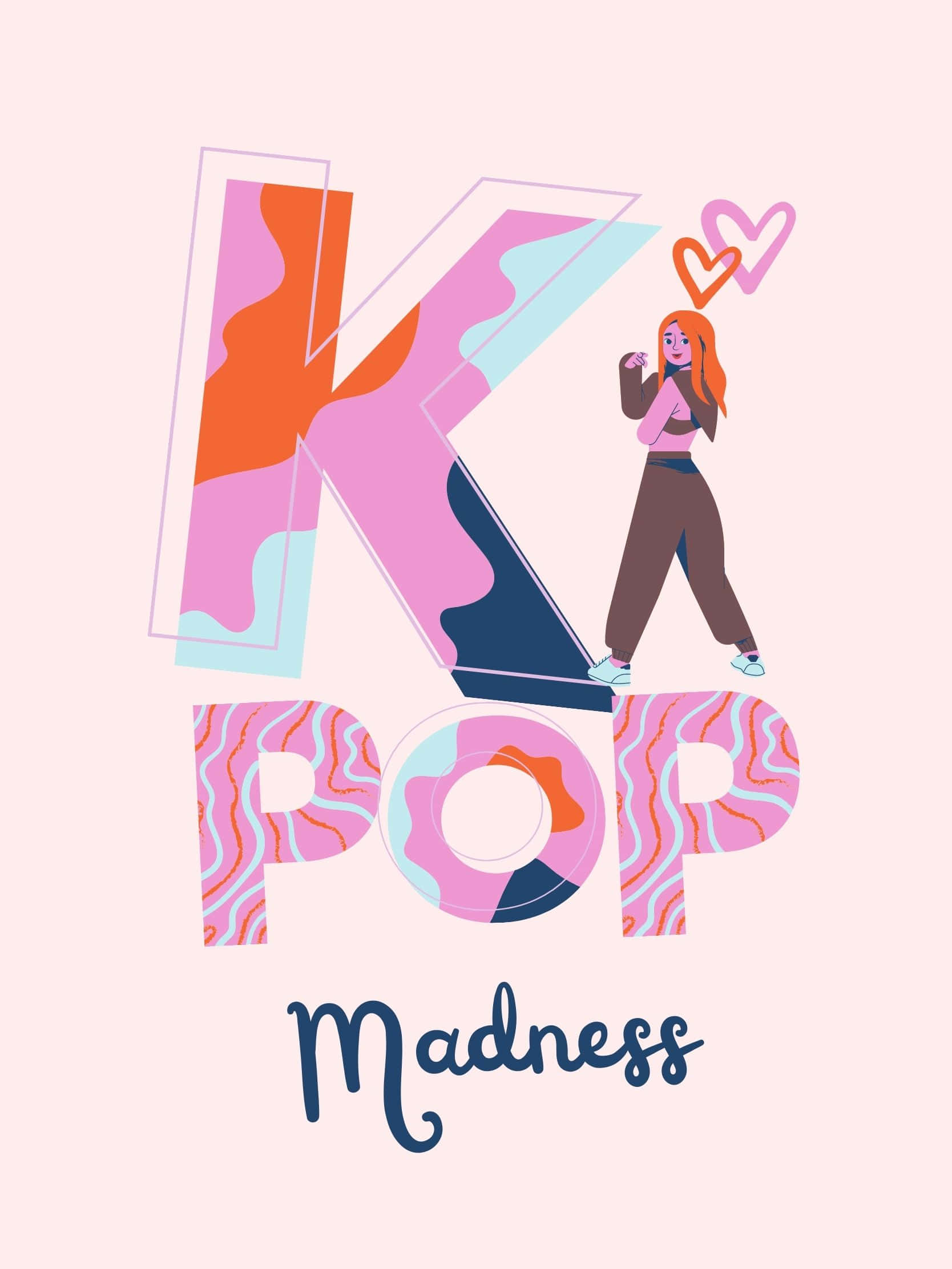 orange hair, colorful abstract KPOP Madness logo, stylized illustration, Full HD Phone Wallpaper
