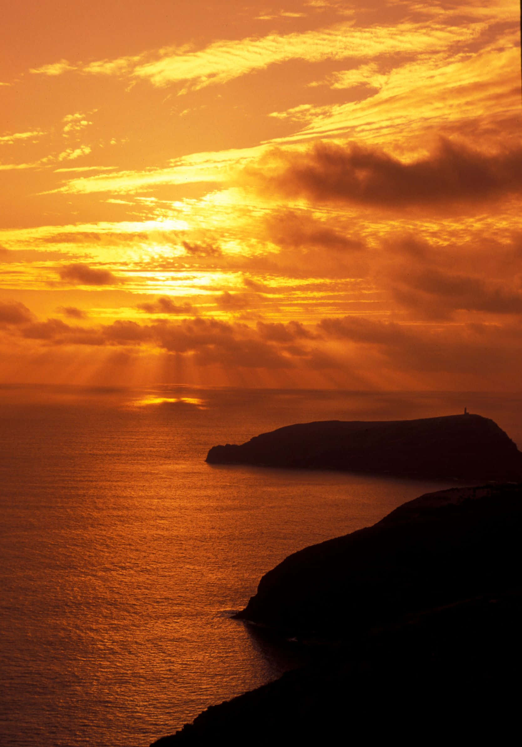 sunset, golden sun rays, fiery orange clouds, Full HD Phone Wallpaper