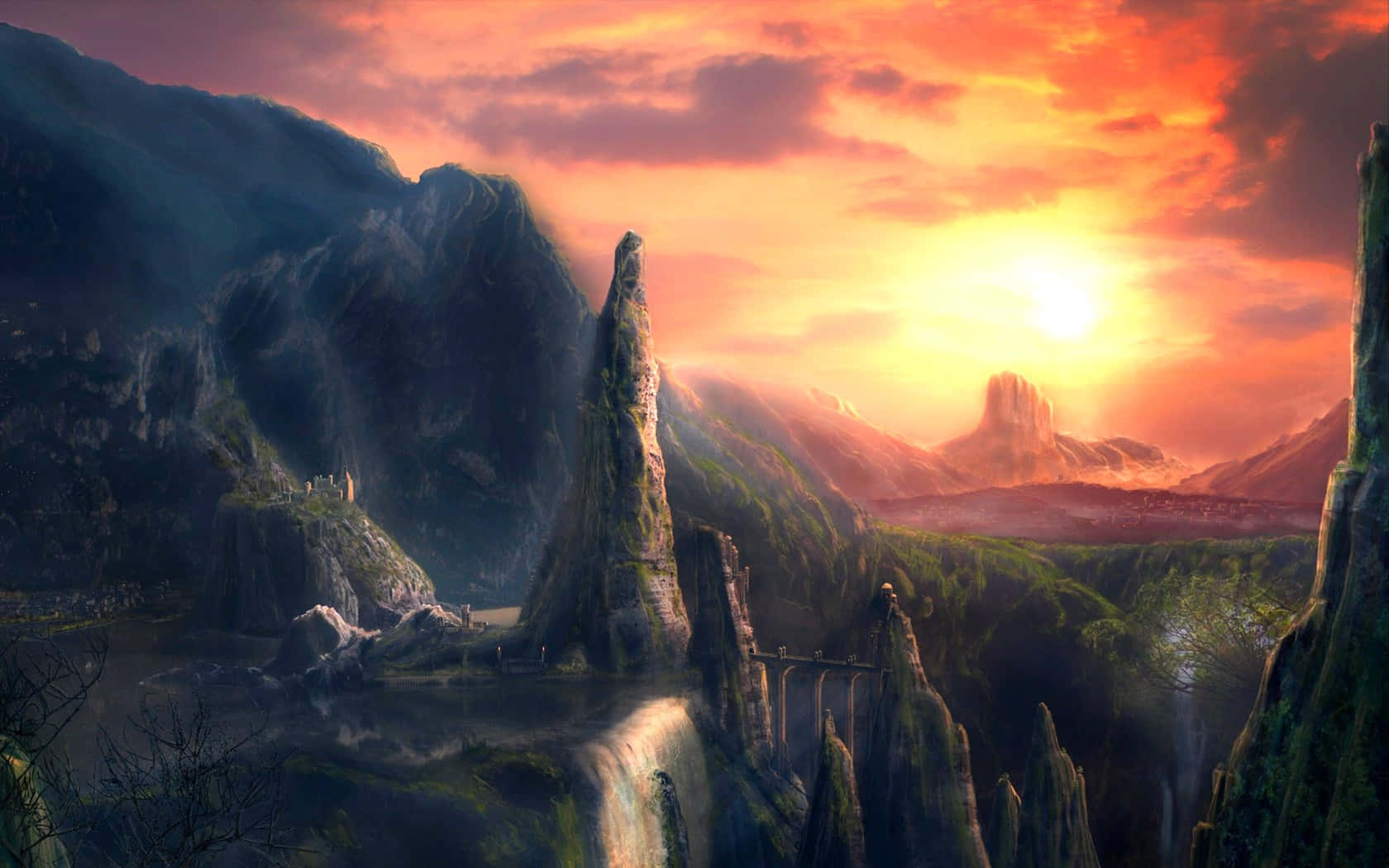 1680x1050, sunset, towering rock spires, HD Desktop Wallpaper
