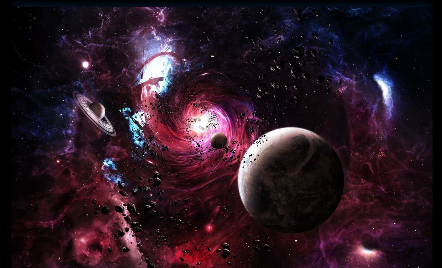 pink nebulae, purple nebulae, planets, HD Desktop Wallpaper