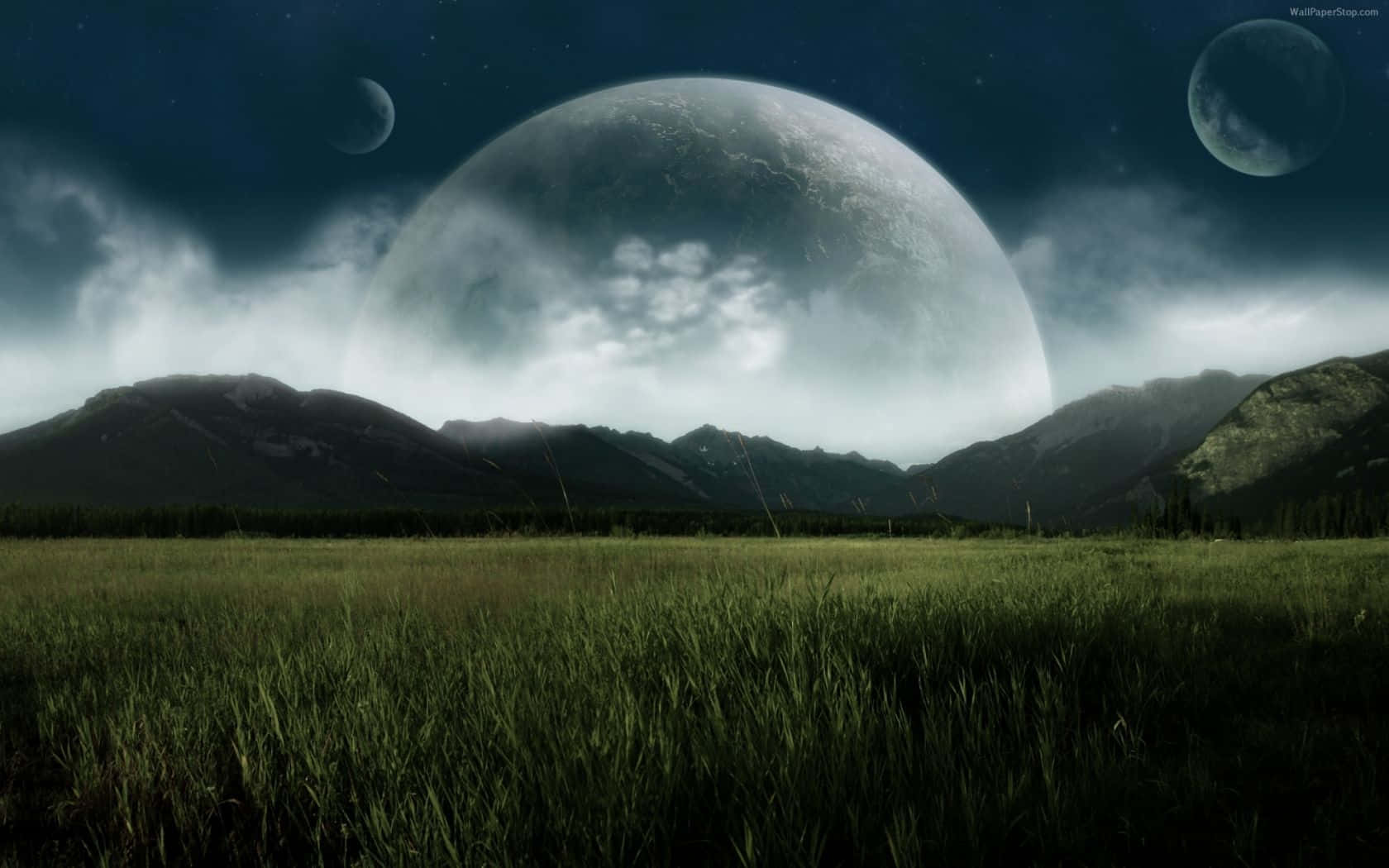 1680x1050, vast green field, dark mountains, HD Desktop Wallpaper