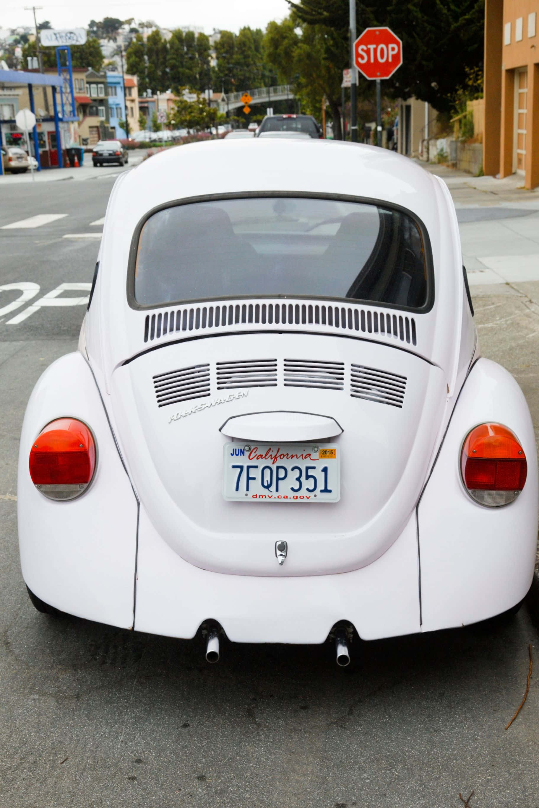 1824x2736, white vintage Volkswagen Beetle, city street, 2K Phone Wallpaper