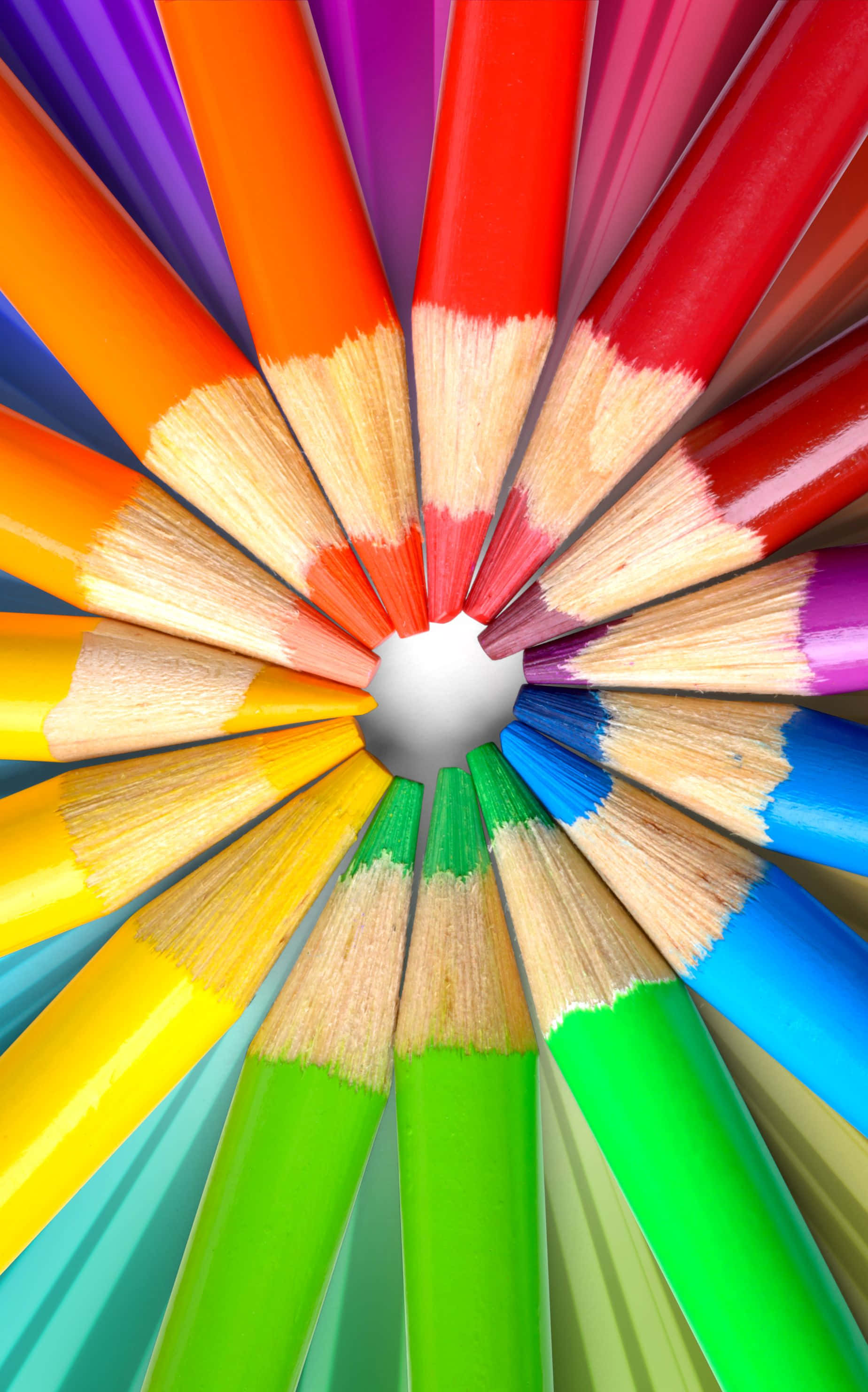 1848x2960, Vibrant colored pencils, central hole, 2K Phone Wallpaper