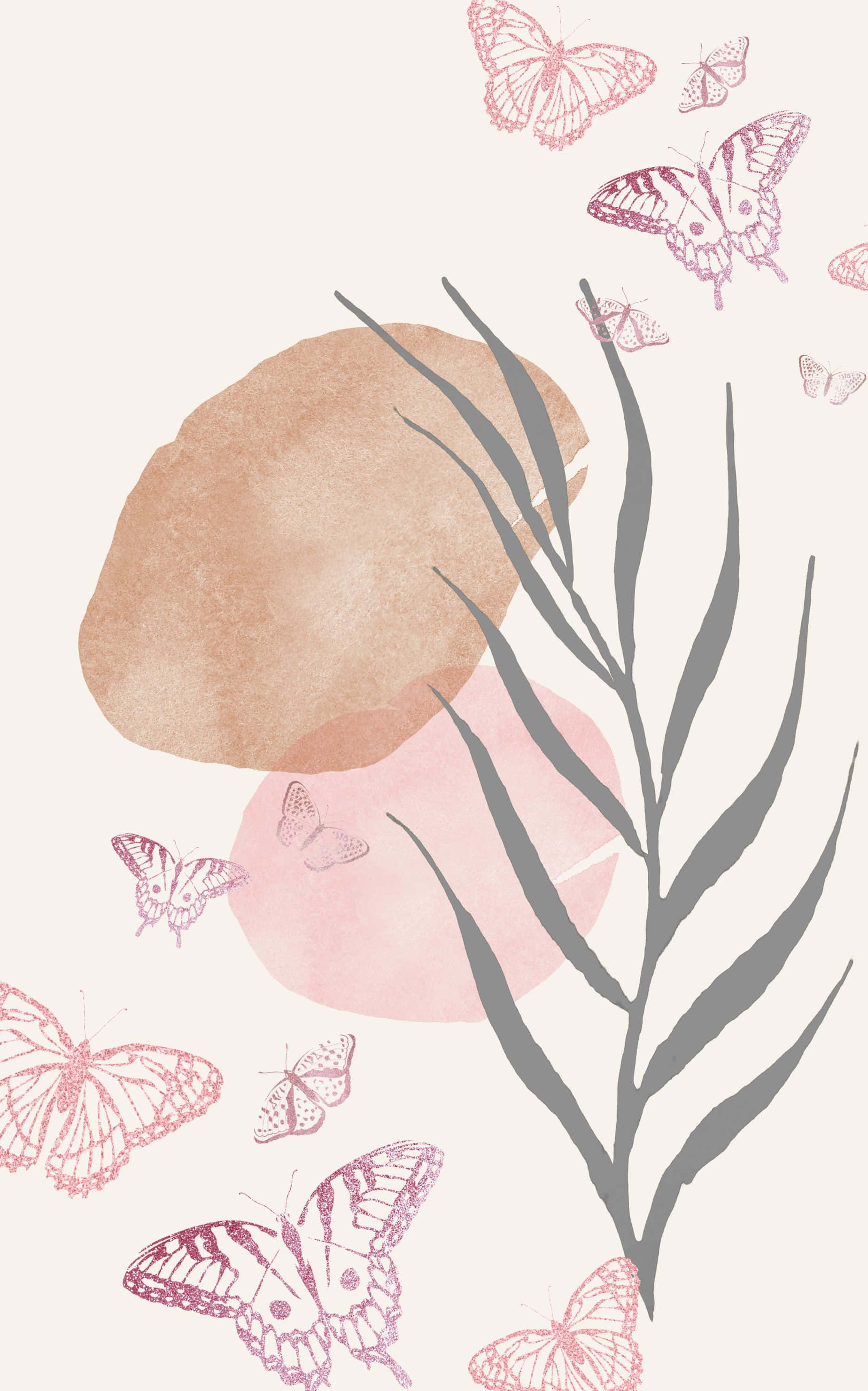 watercolor illustration, butterflies, leaves, 2K Phone Wallpaper