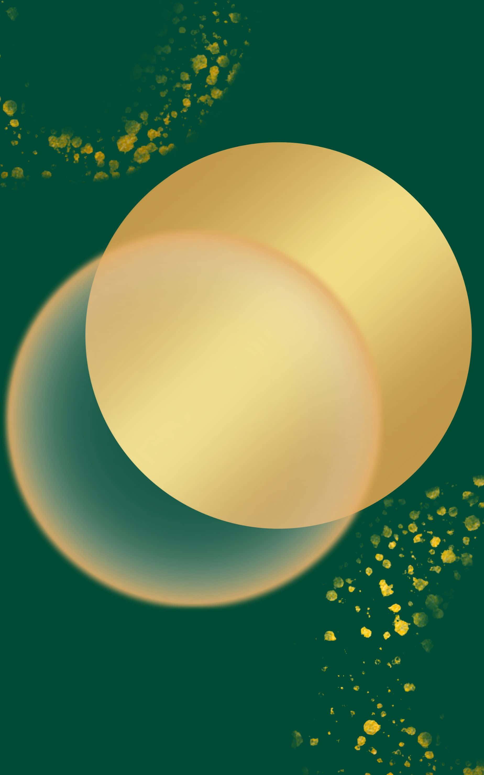 tropical sunset, golden orbs, deep green backdrop, 2K Phone Wallpaper