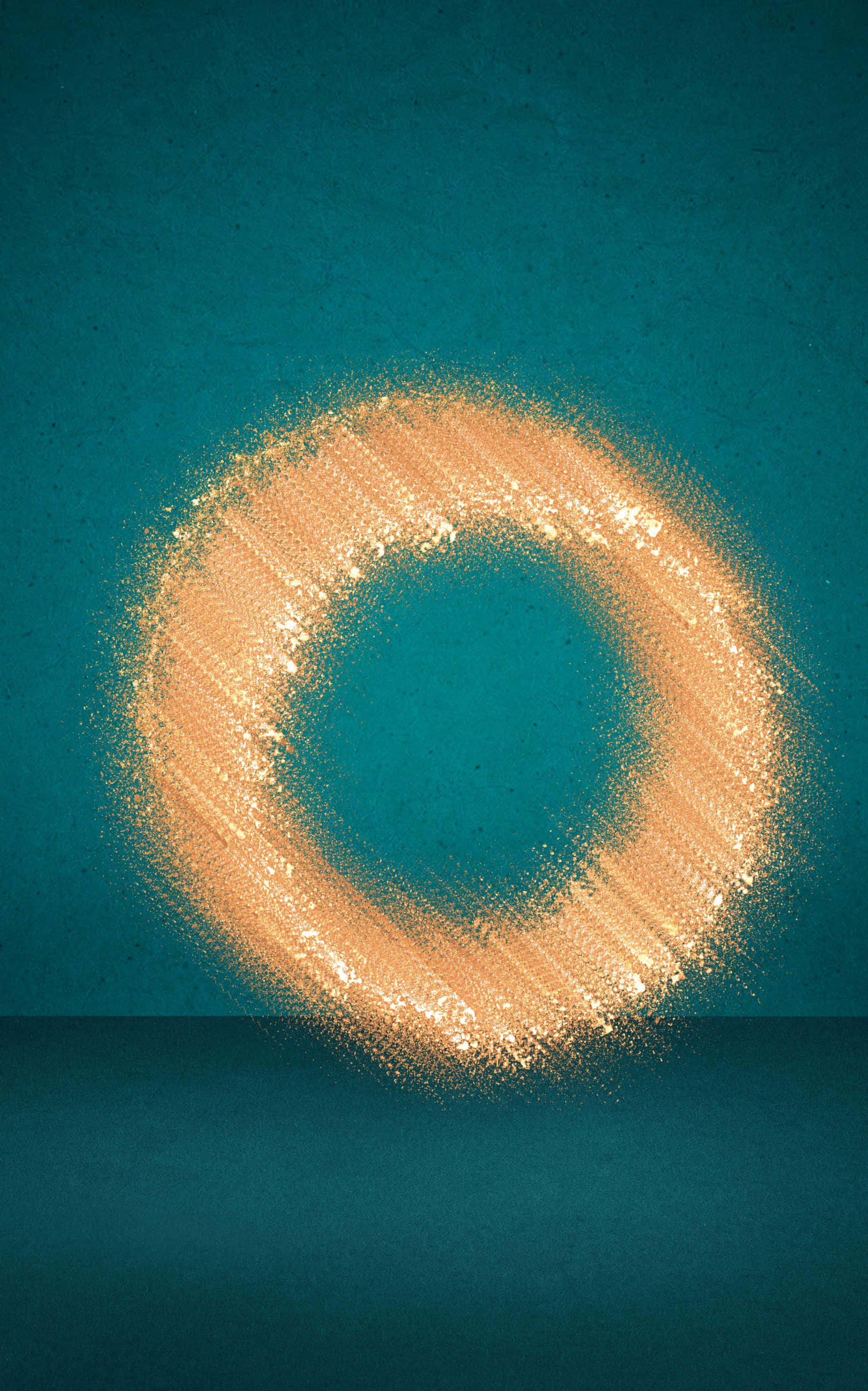 golden ring, glittery particles, textured teal background, 2K Phone Wallpaper