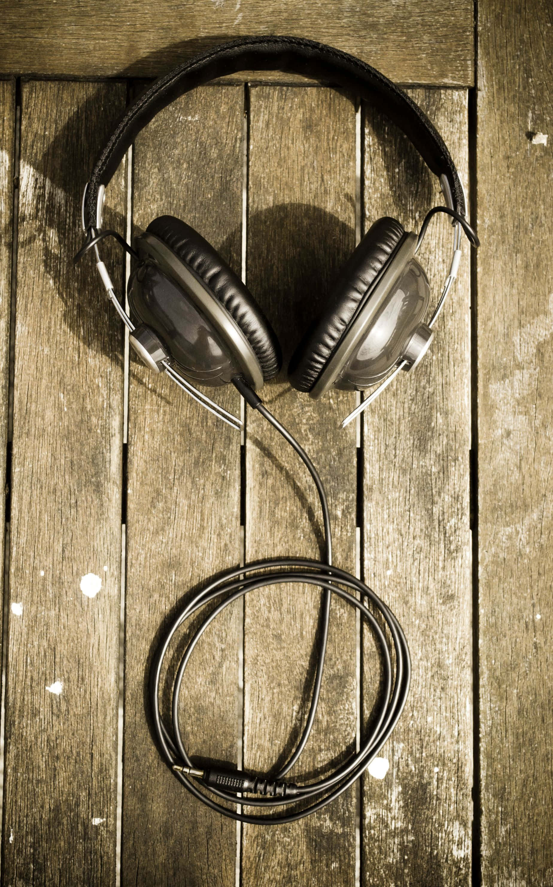 1848x2960, black over-ear headphones, coiled cable, 2K Phone Wallpaper