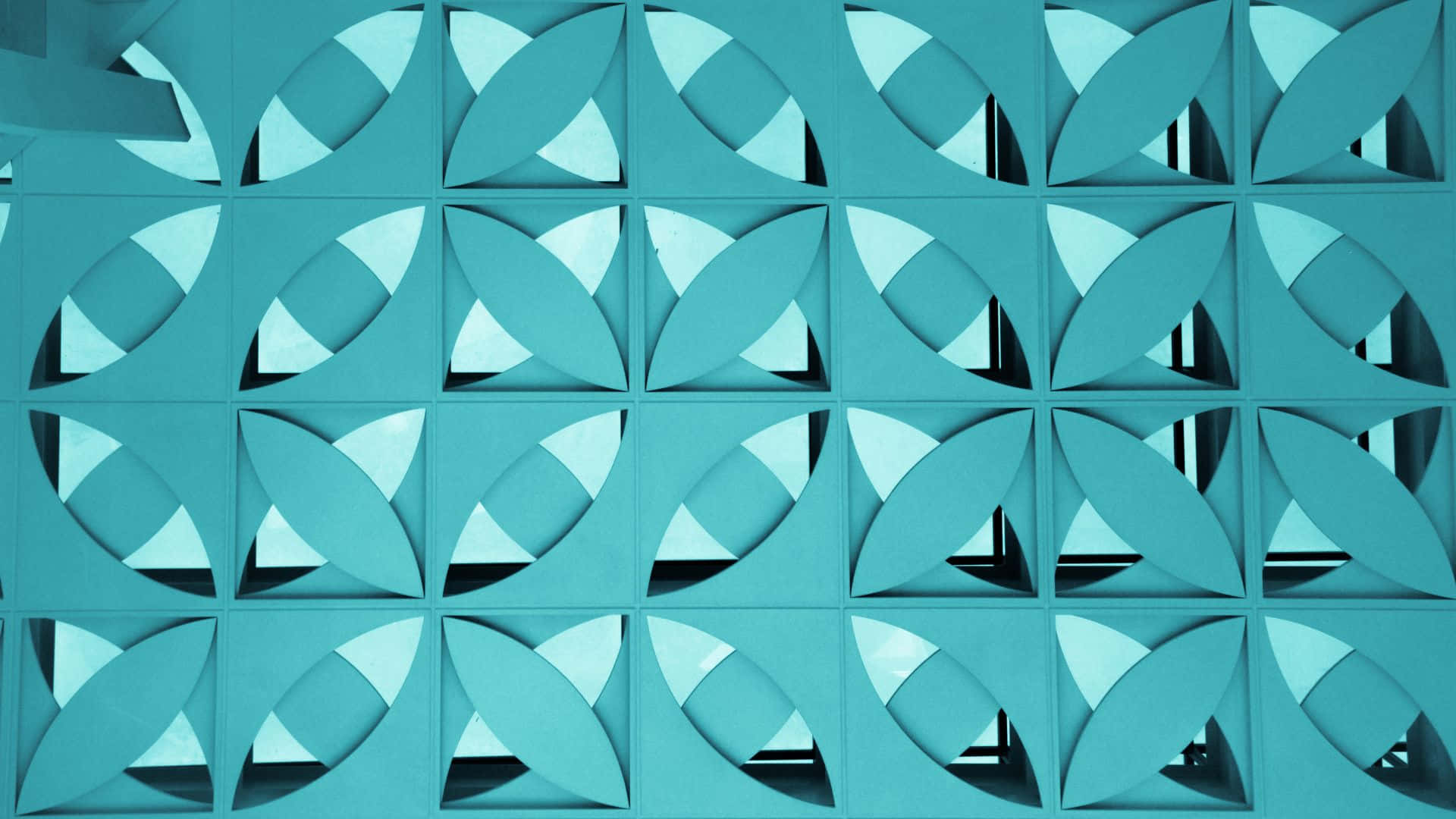 teal, geometric patterned wall, repeating leaf-like cutouts, Full HD Desktop Wallpaper