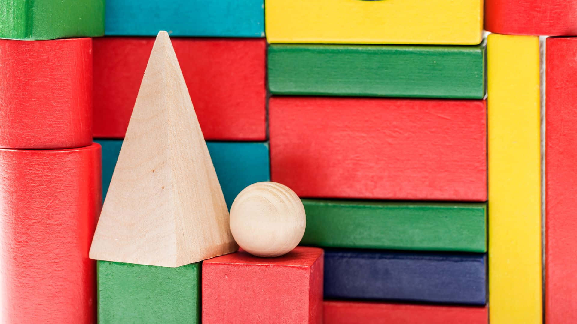1920 x 1080 abstract, wooden pyramid, wooden sphere, Full HD Desktop Wallpaper