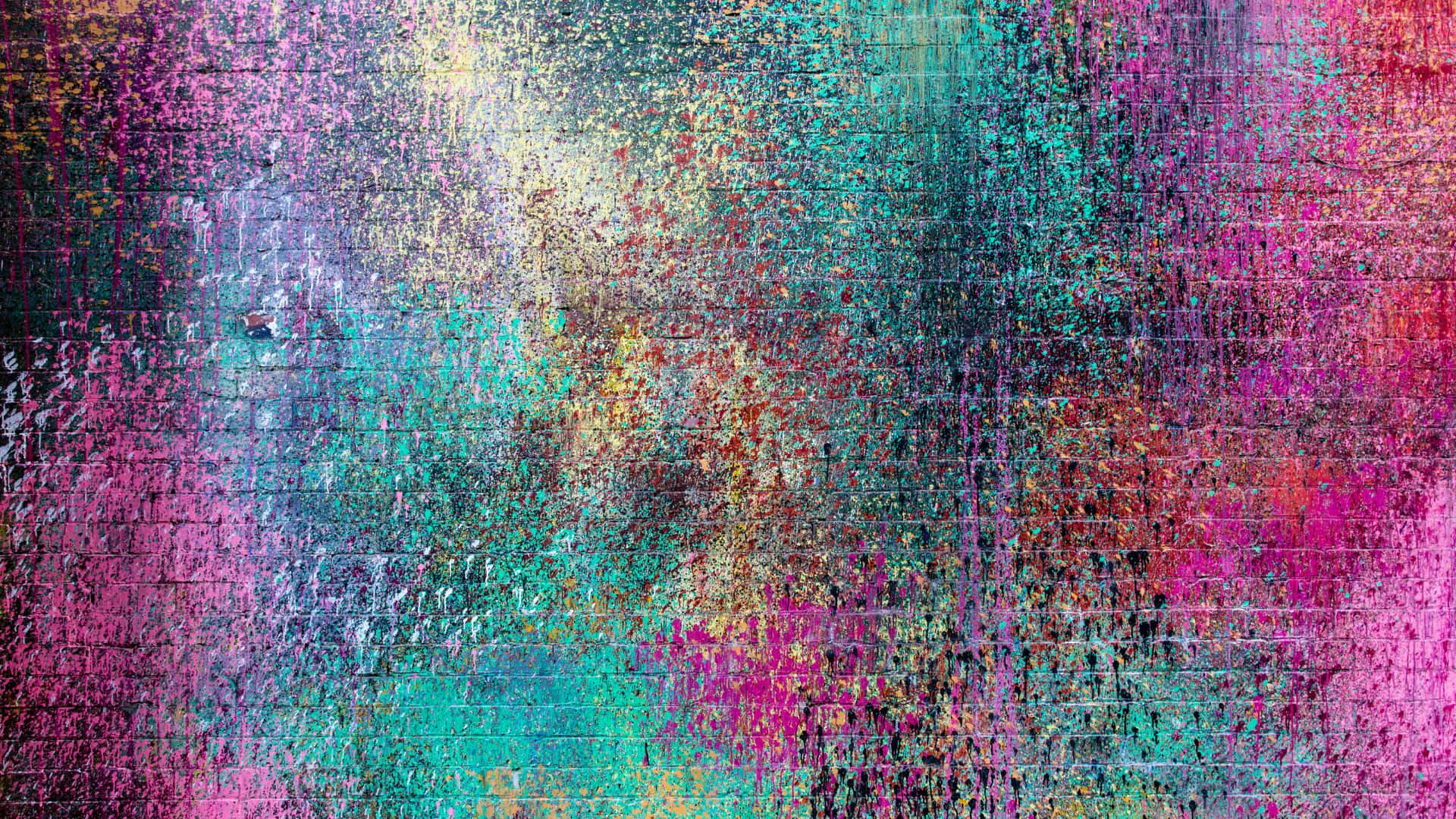 Blue Fractal Mountain Range, vibrant abstract digital artwork, splattered pink teal and gold paint textures, Full HD Desktop Wallpaper