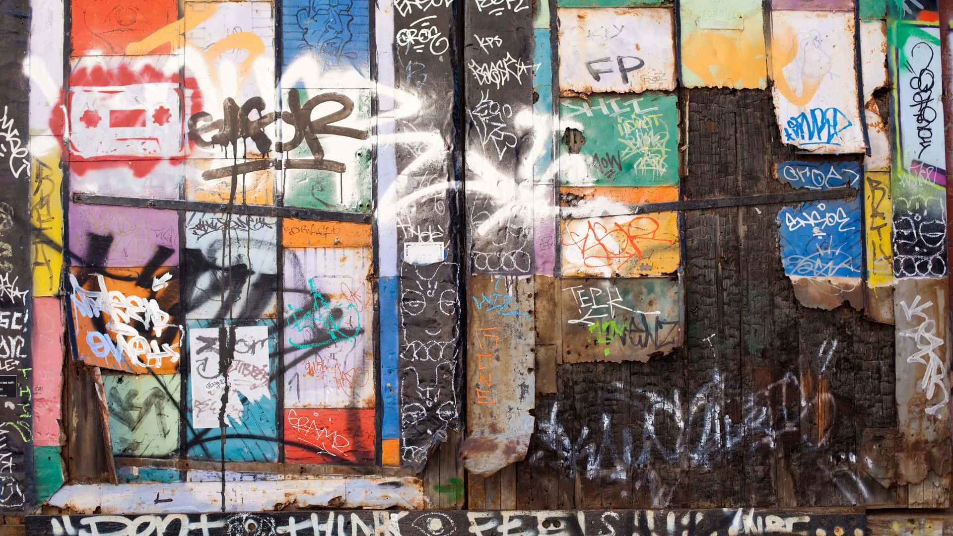 1920 X 1080 Abstract, vibrant graffiti tags, peeling posters, Full HD Desktop Wallpaper
