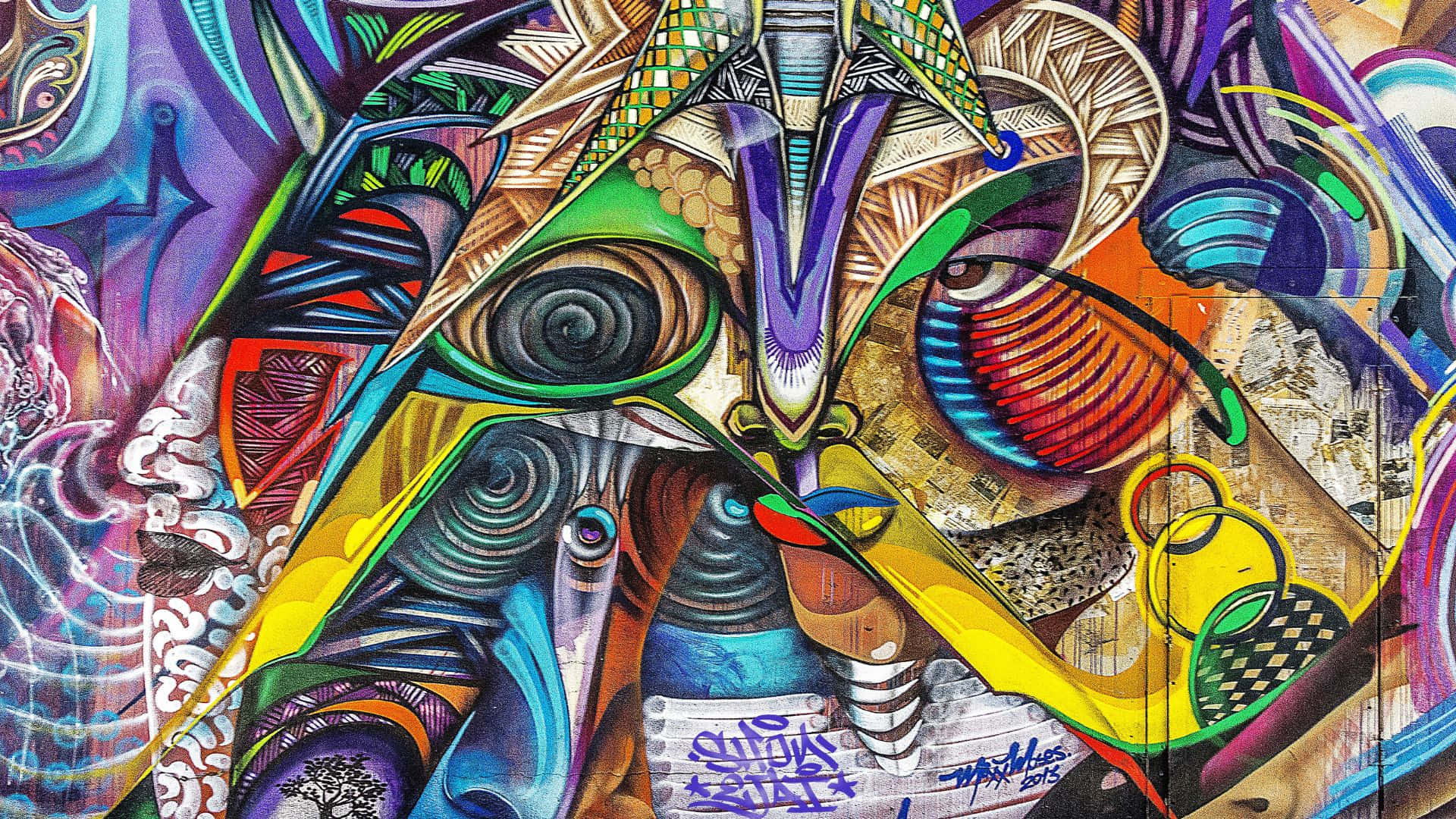 1920 x 1080 abstract, vibrant abstract graffiti mural, swirling patterns, Full HD Desktop Wallpaper