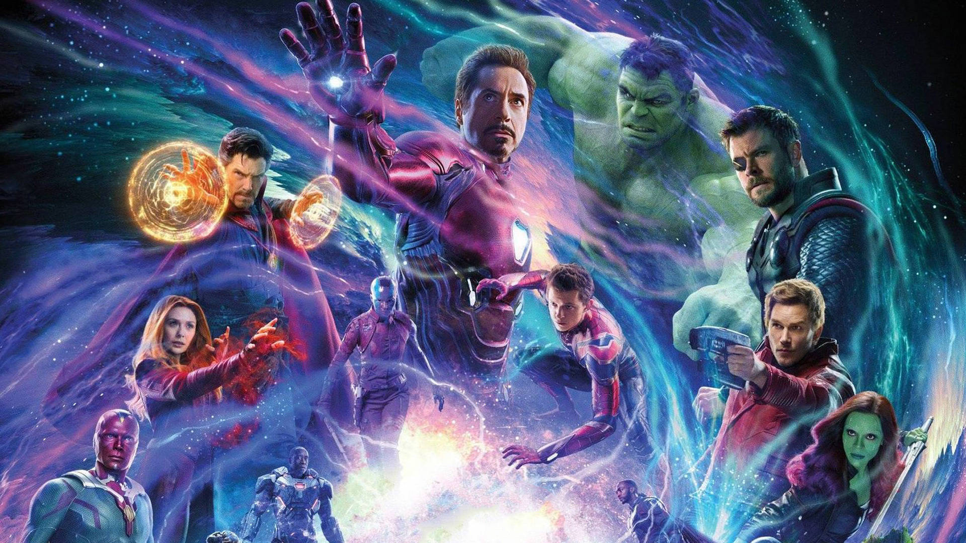 Avengers, cosmic battle, energy blasts, Full HD Desktop Wallpaper