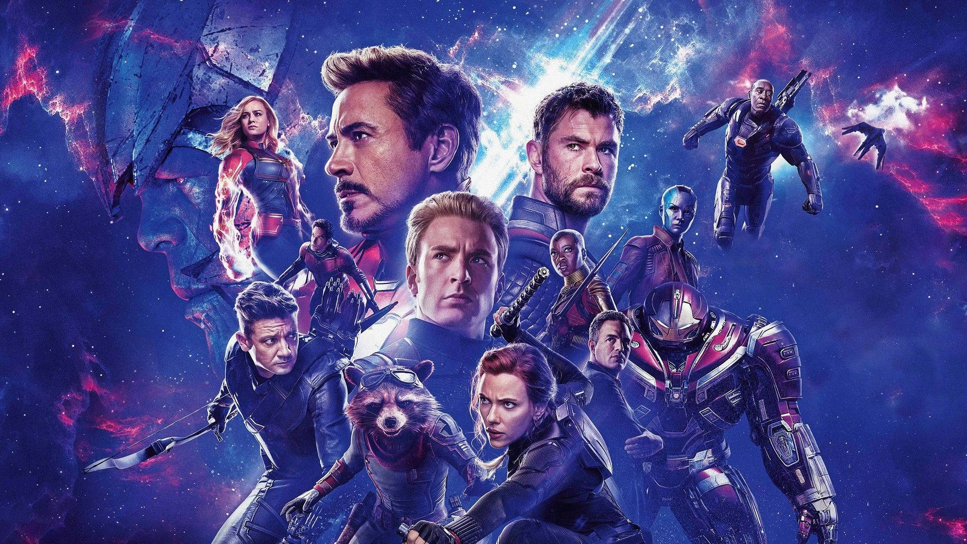 Avengers, cosmic battle scene, vibrant nebula backdrop, Full HD Desktop Wallpaper