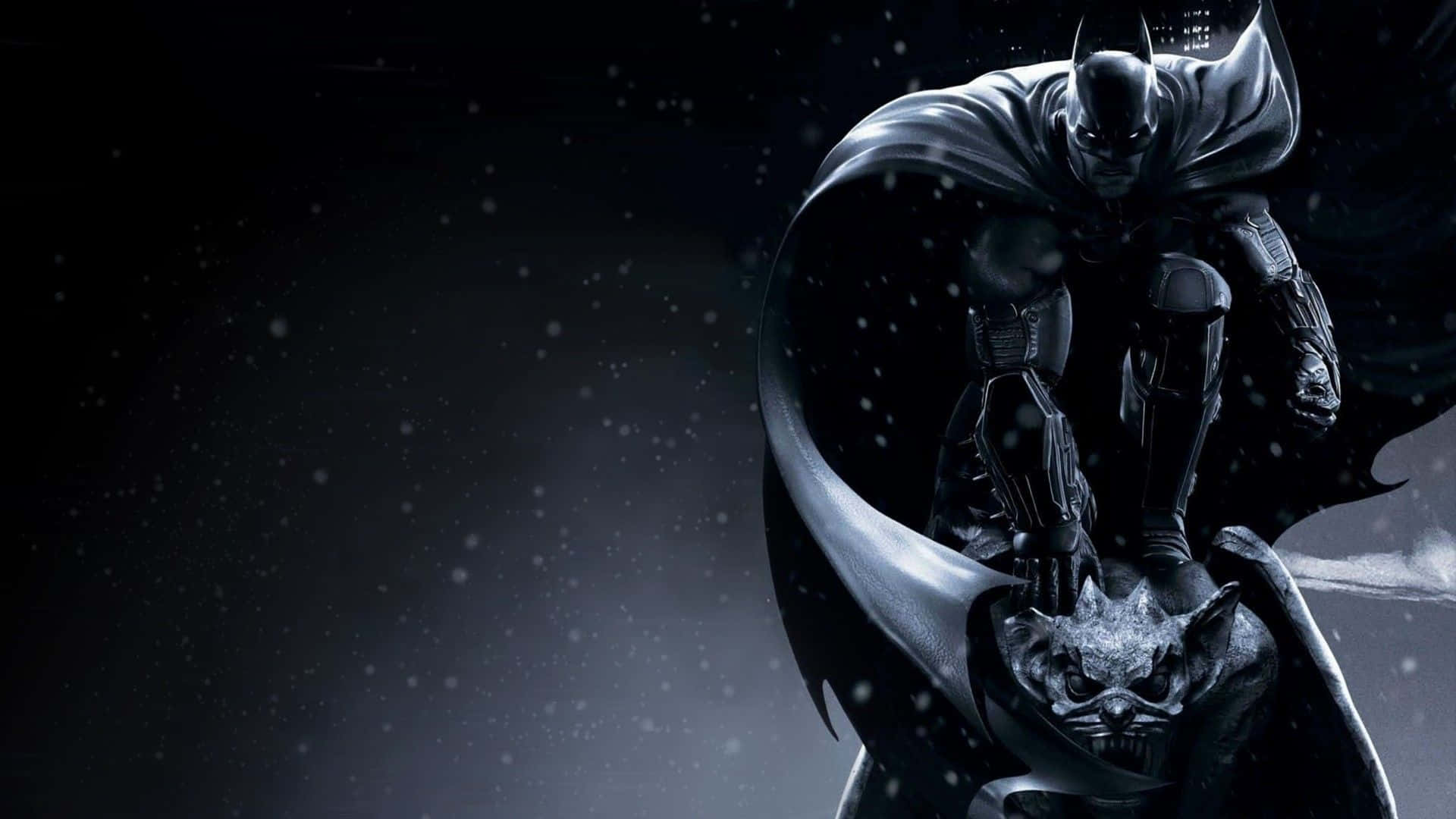 Batman, bat-shaped sculpture, snowy night, Full HD Desktop Wallpaper