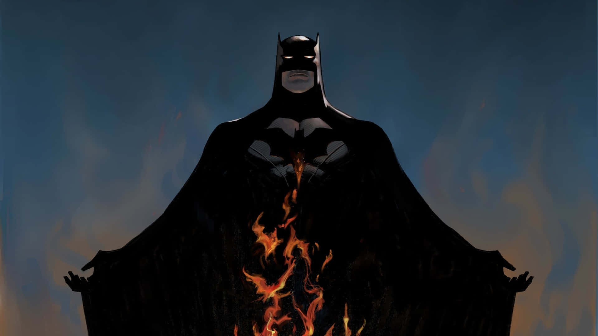 Batman, twilight sky, flames, Full HD Desktop Wallpaper