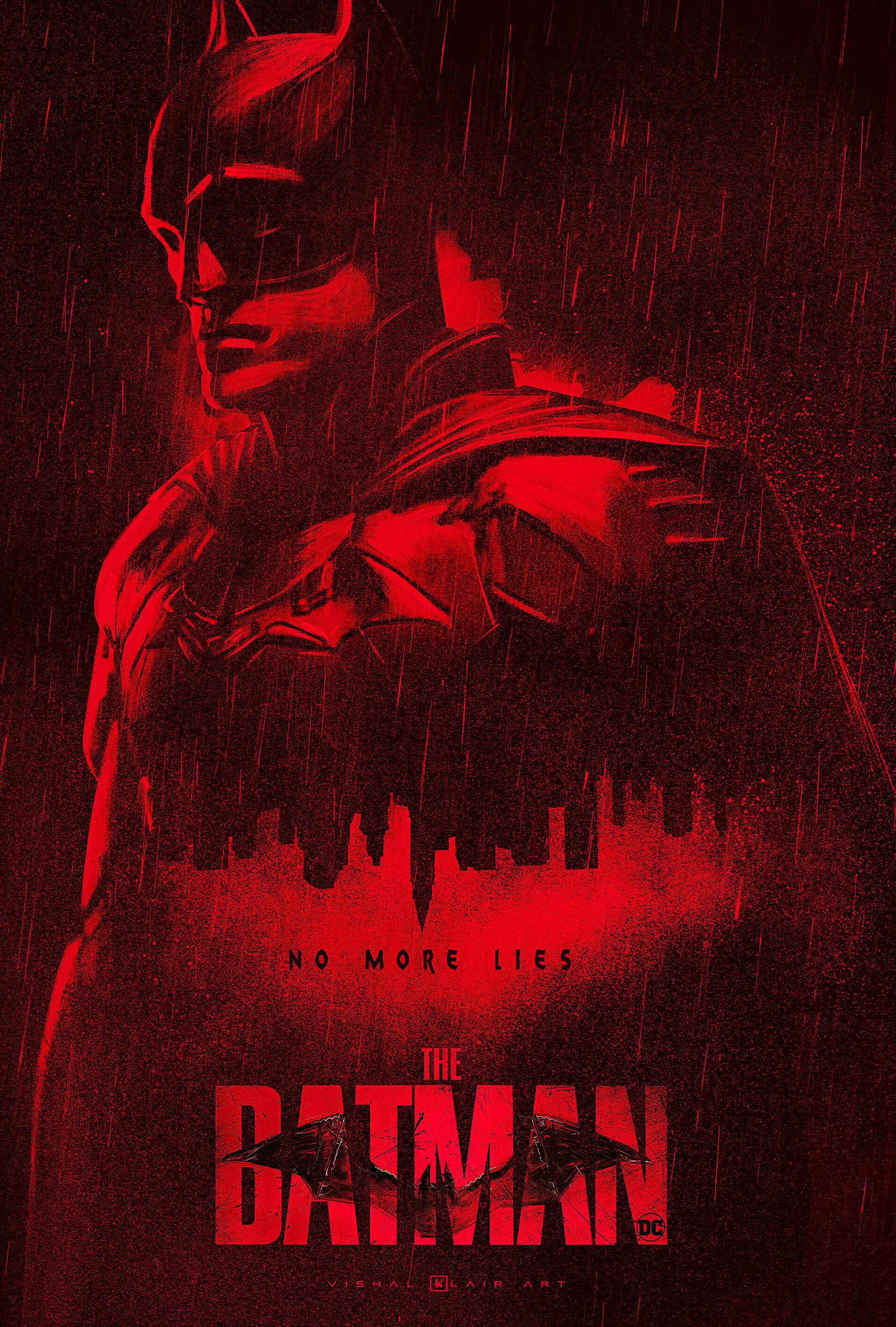 The Batman 2022, red monochrome scene, rain-soaked, 2K Phone Wallpaper