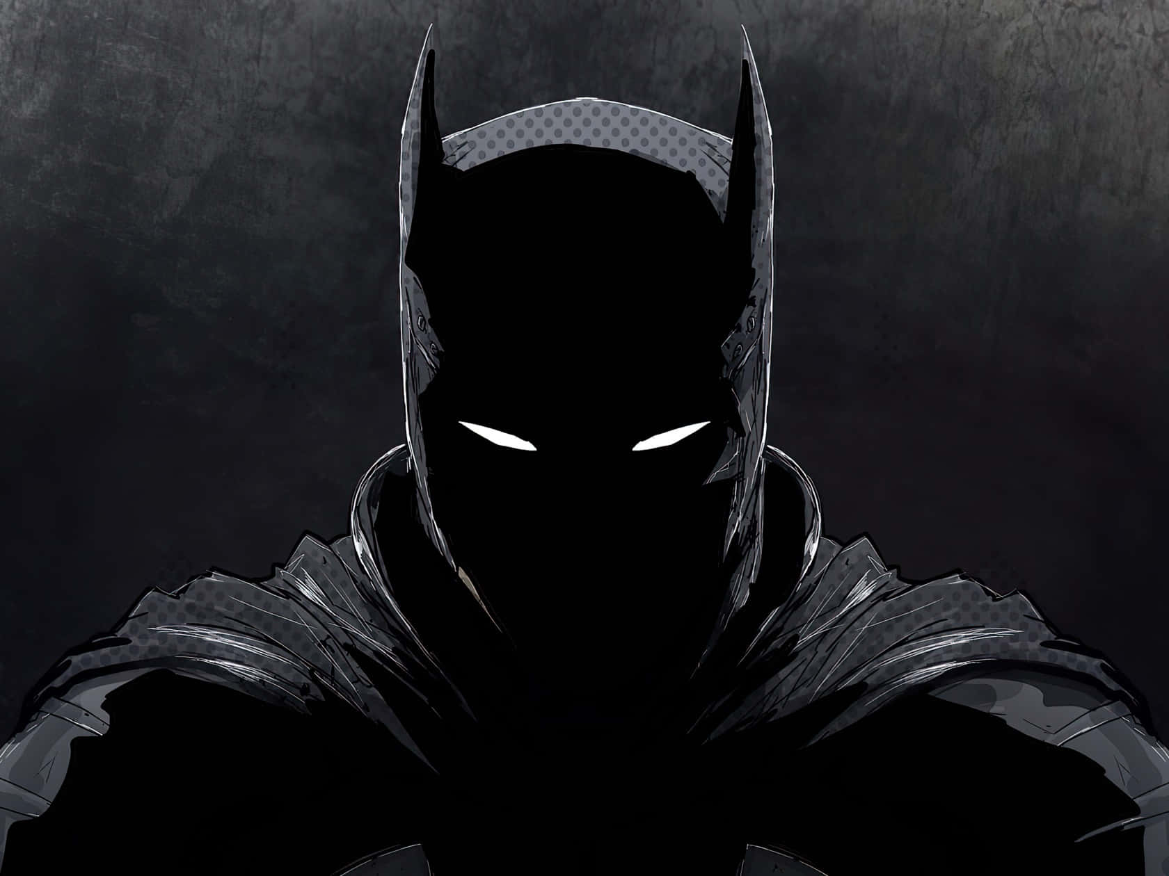 Batman, glowing white eyes, gritty dark gray background, HD Desktop Wallpaper